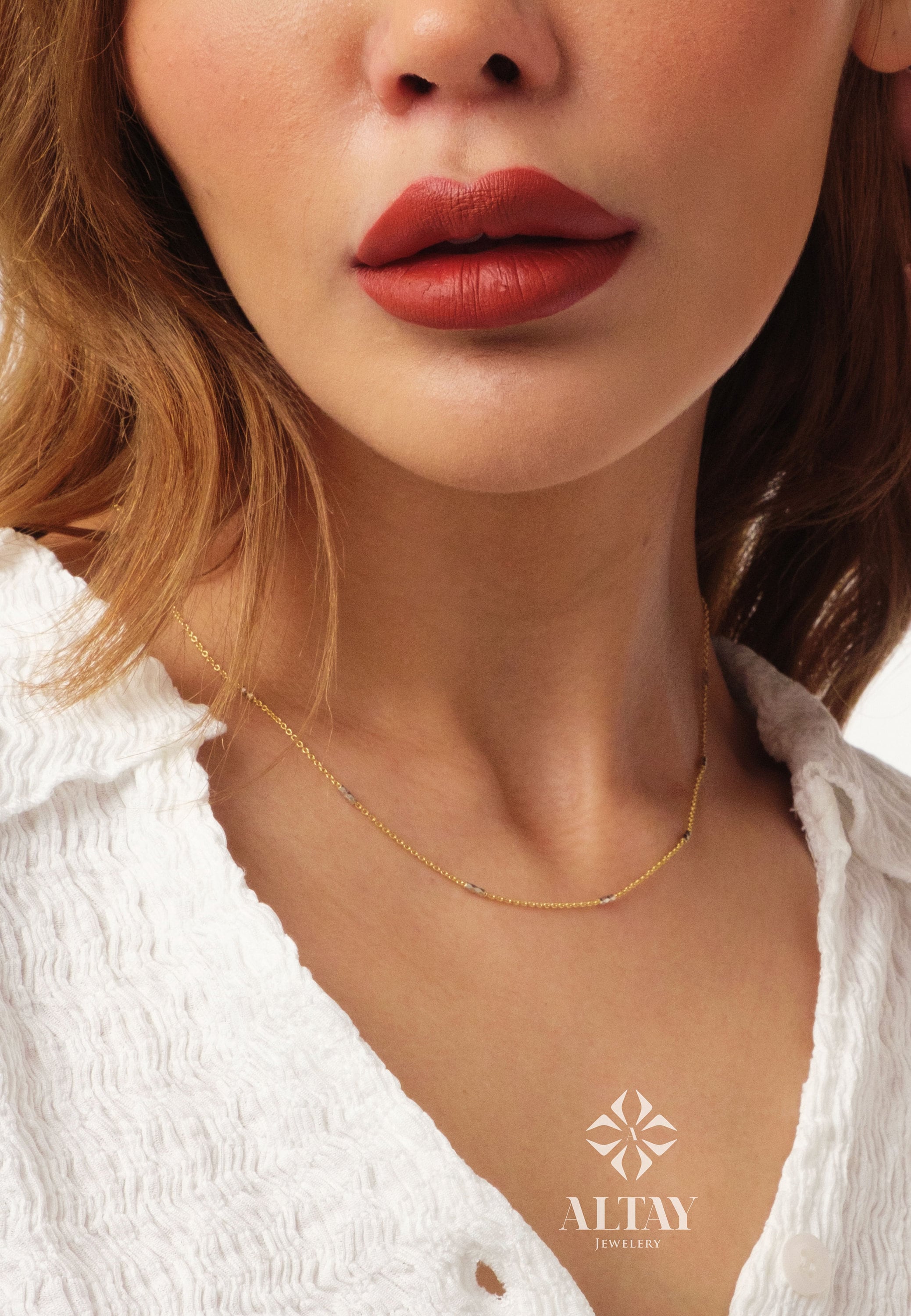 14K Gold Two Tone Chain Necklace, Tube Chain Choker, Cylinder Long Tube Chain, Christening, Chunky Chain Rolo, Two-Tone Necklace