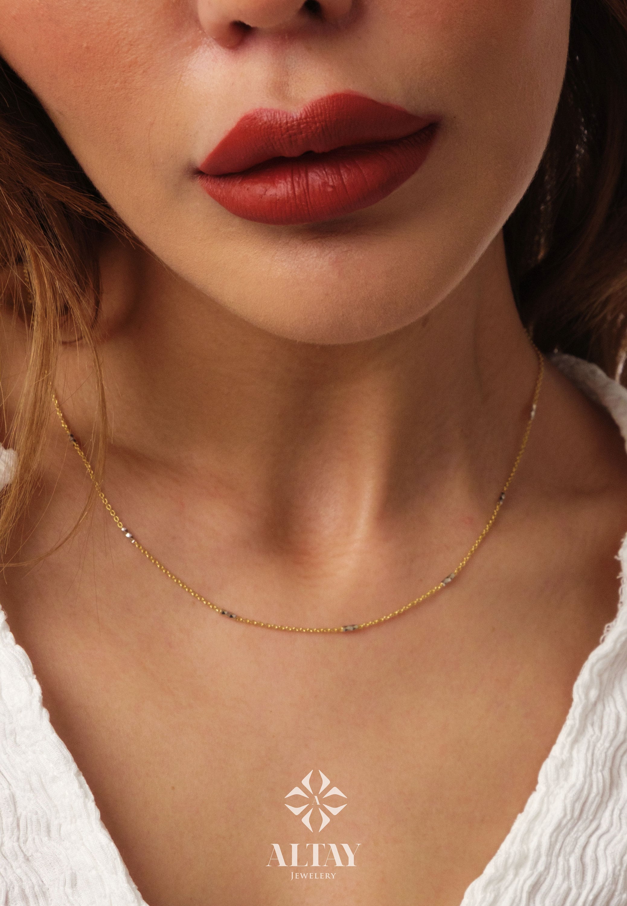 14K Gold Two Tone Chain Necklace, Tube Chain Choker, Cylinder Long Tube Chain, Christening, Chunky Chain Rolo, Two-Tone Necklace