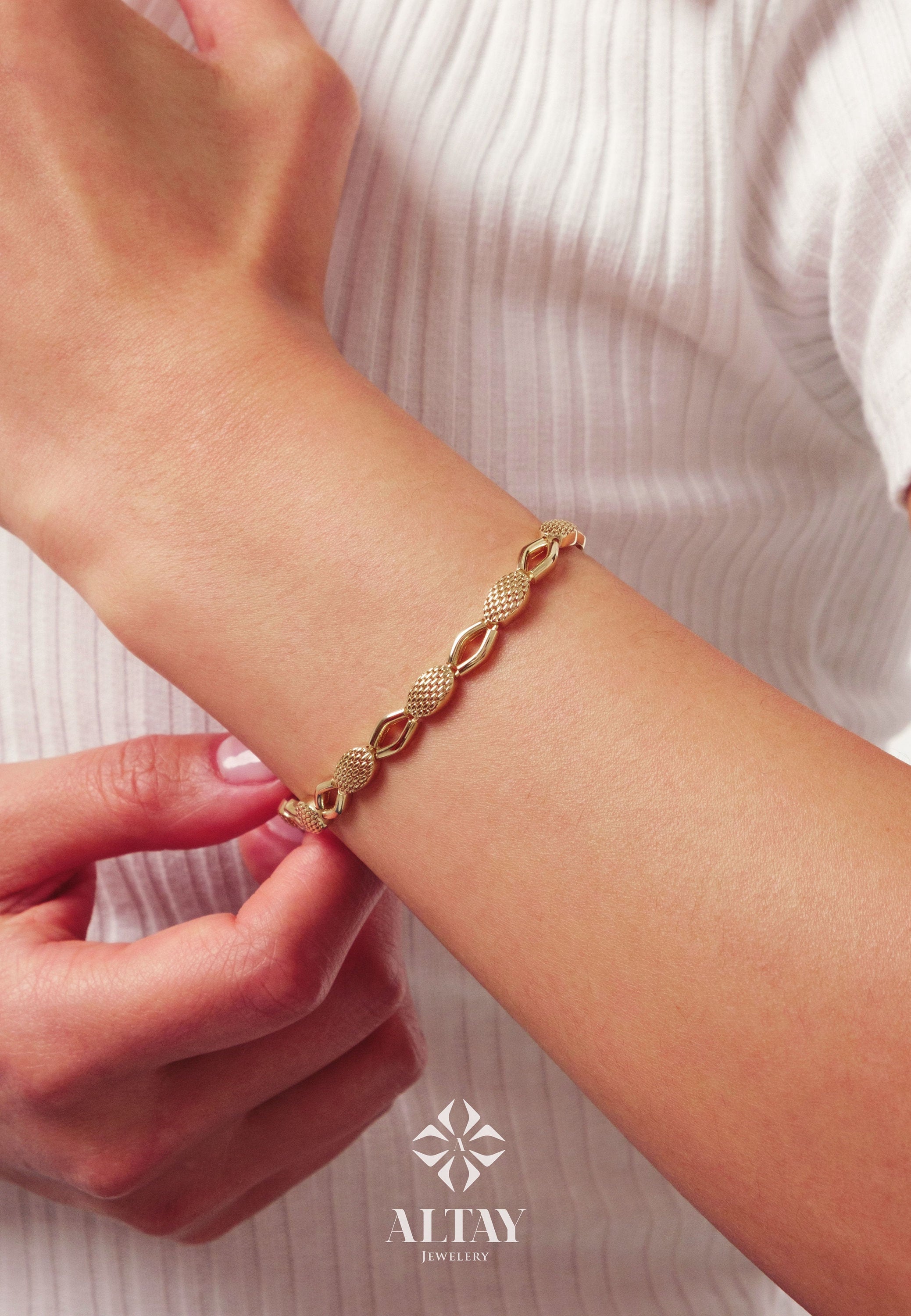 14K Gold Oval Rectangle Paperclip Chain, Snake Pattern Rolo Chain Bracelet, Gold Thick Oval Link, Unique Gold Link, Women Men Gold Bracelet