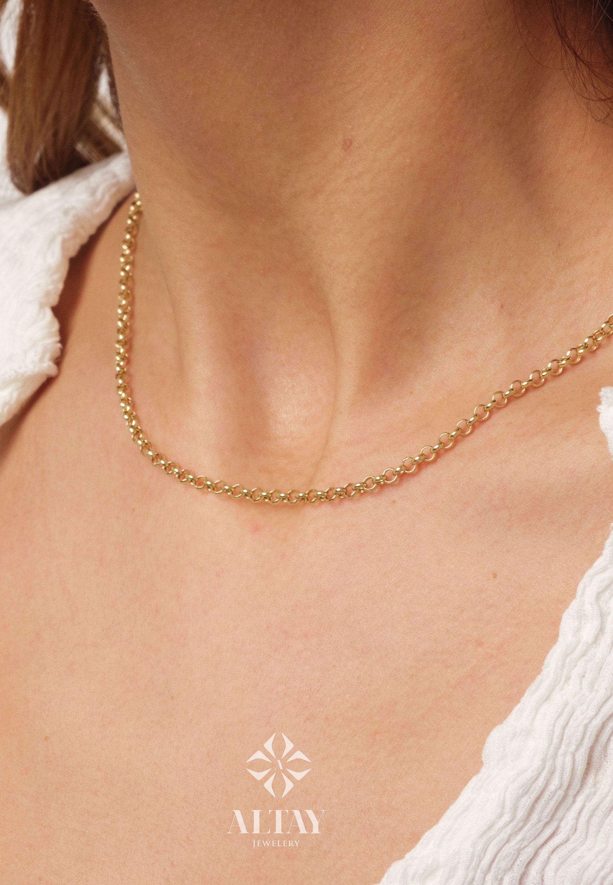 14K Gold Rolo Chain Necklace, 3mm Gold Link Belcher Chain Choker, Round Link Charm Necklace, Minimal Delicate Round Necklace, Woman, Men