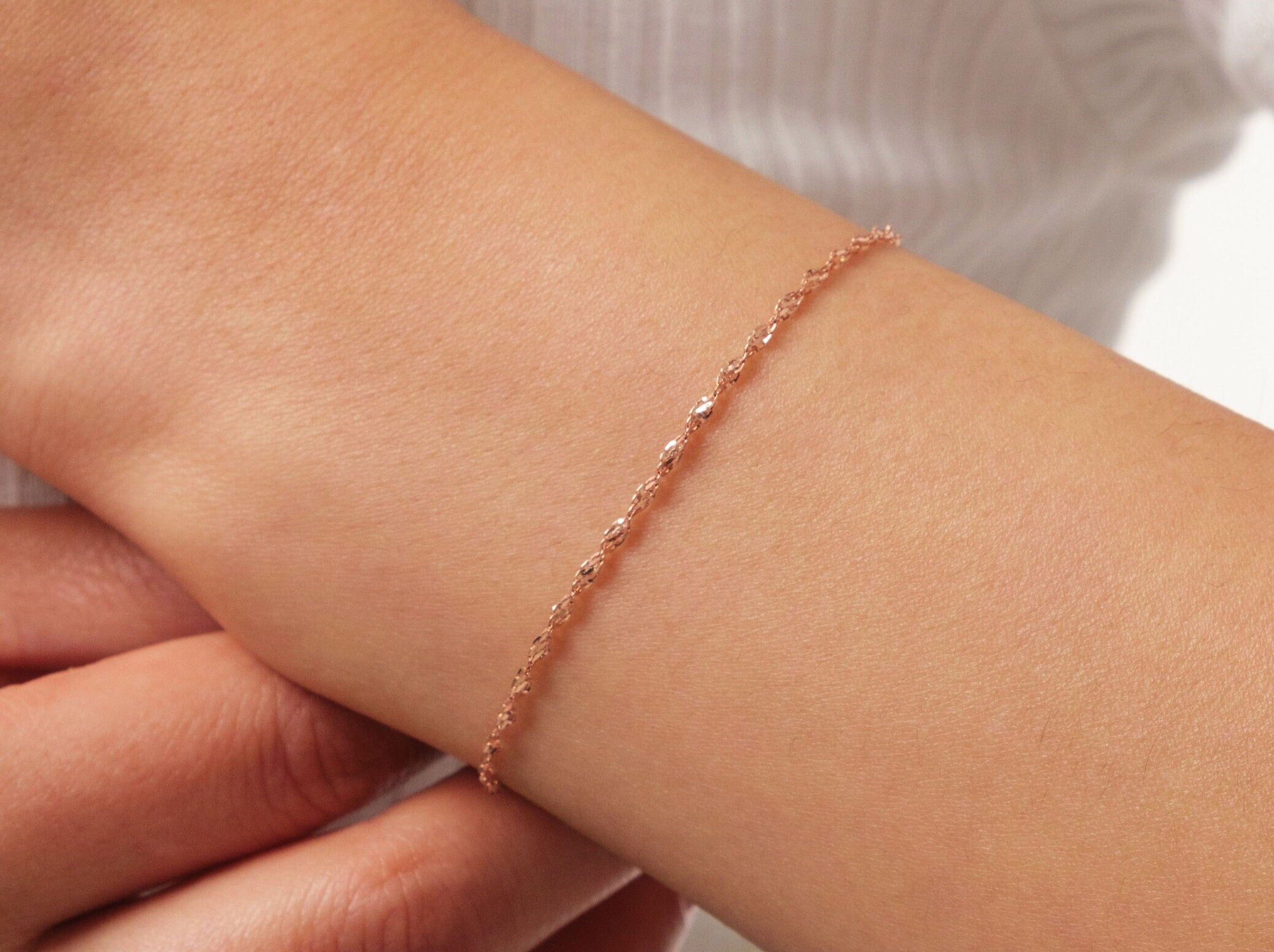 14K Gold Singapore Chain Bracelet, 1.2mm Twisted Gold Bracelet, Shiny Minimal Gold Jewelry, Stacking Bracelet Gift