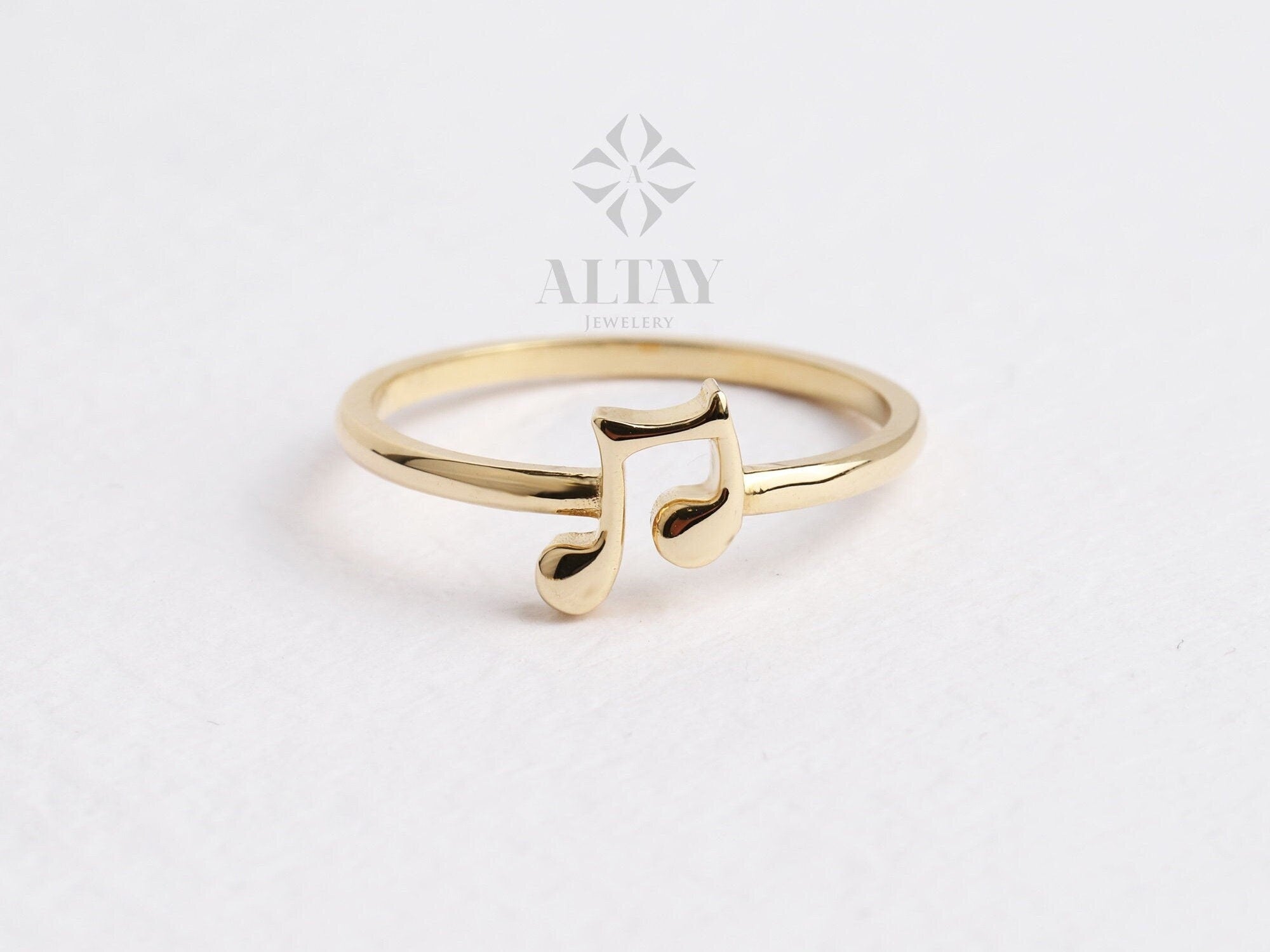 14K Gold Music Note Ring, Musicians Gold Ring, Musical Note Band Ring, Quaver Note Ring, Music Lover Jewelry, Musical Sheet Ring