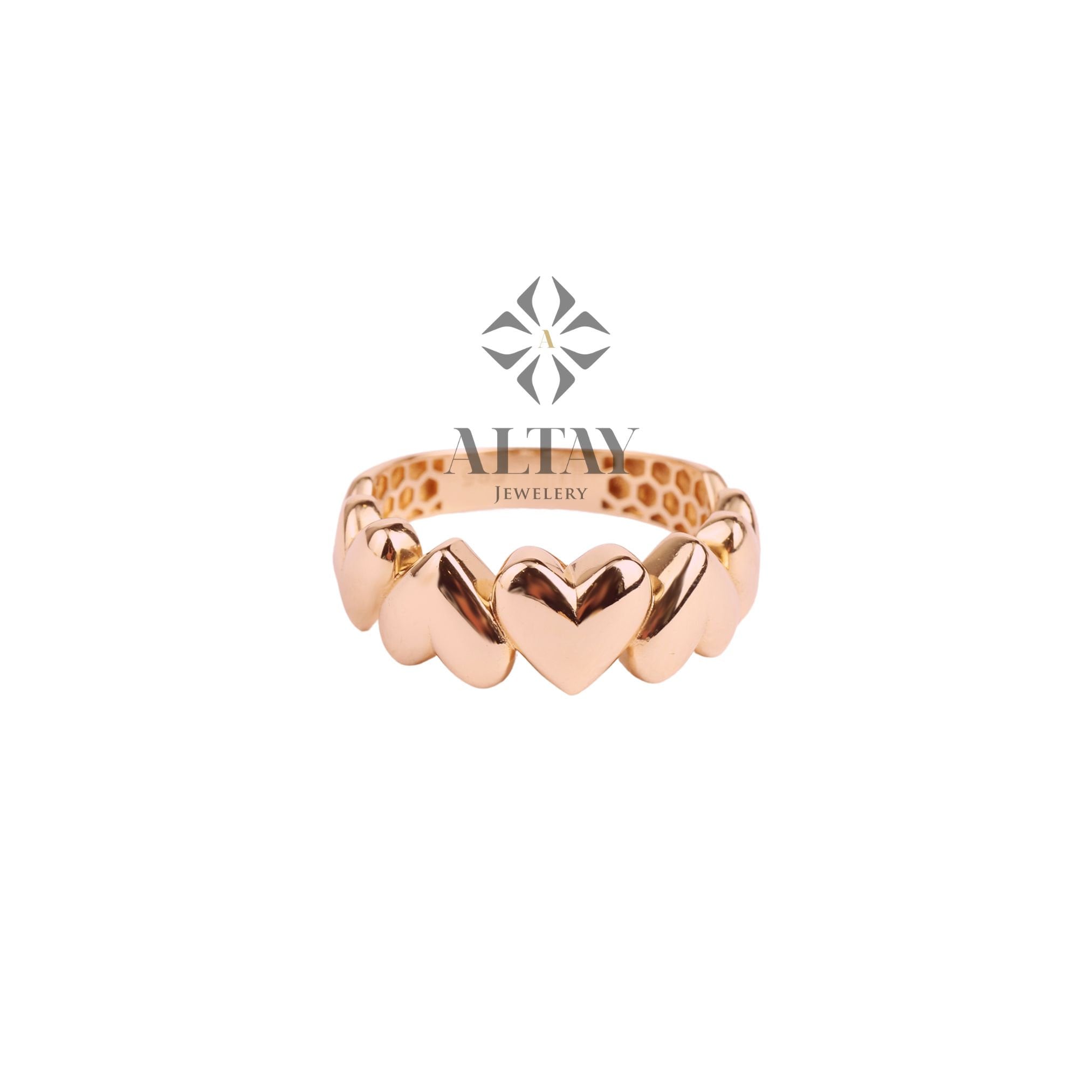 14K Gold Heart Ring, Puffy Heart Love Ring, Multi Heart Band Ring, Small Promise Ring, Dainty Stacking Gold Ring, Wedding Ring, Gift For Her