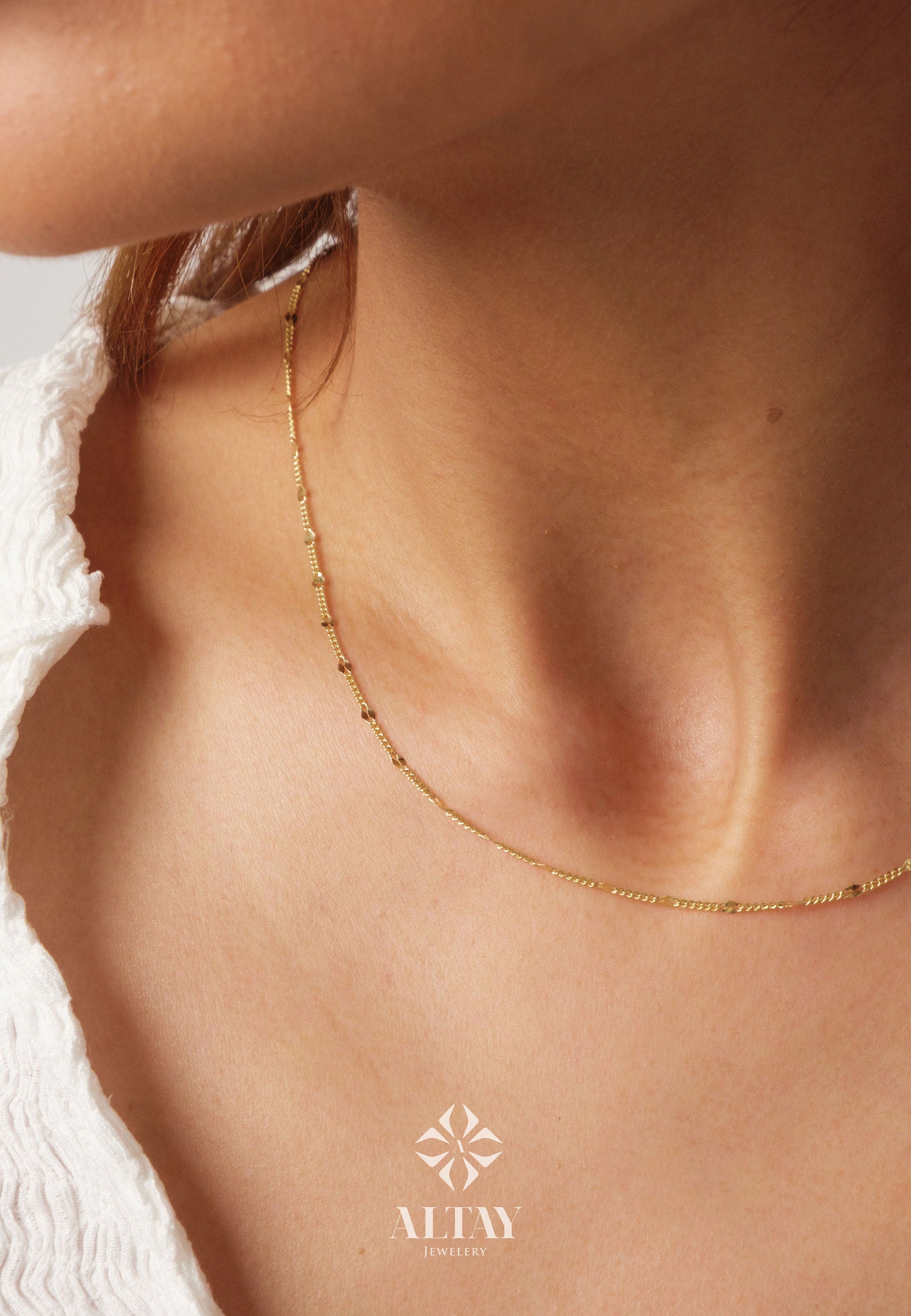14K Gold Cuban Sequin Necklace, 2mm Glitter Cuban Chain Choker, Sparkle Thin Lace Charms, Delicate Mirror Curb Coin Necklace, Gift For Her