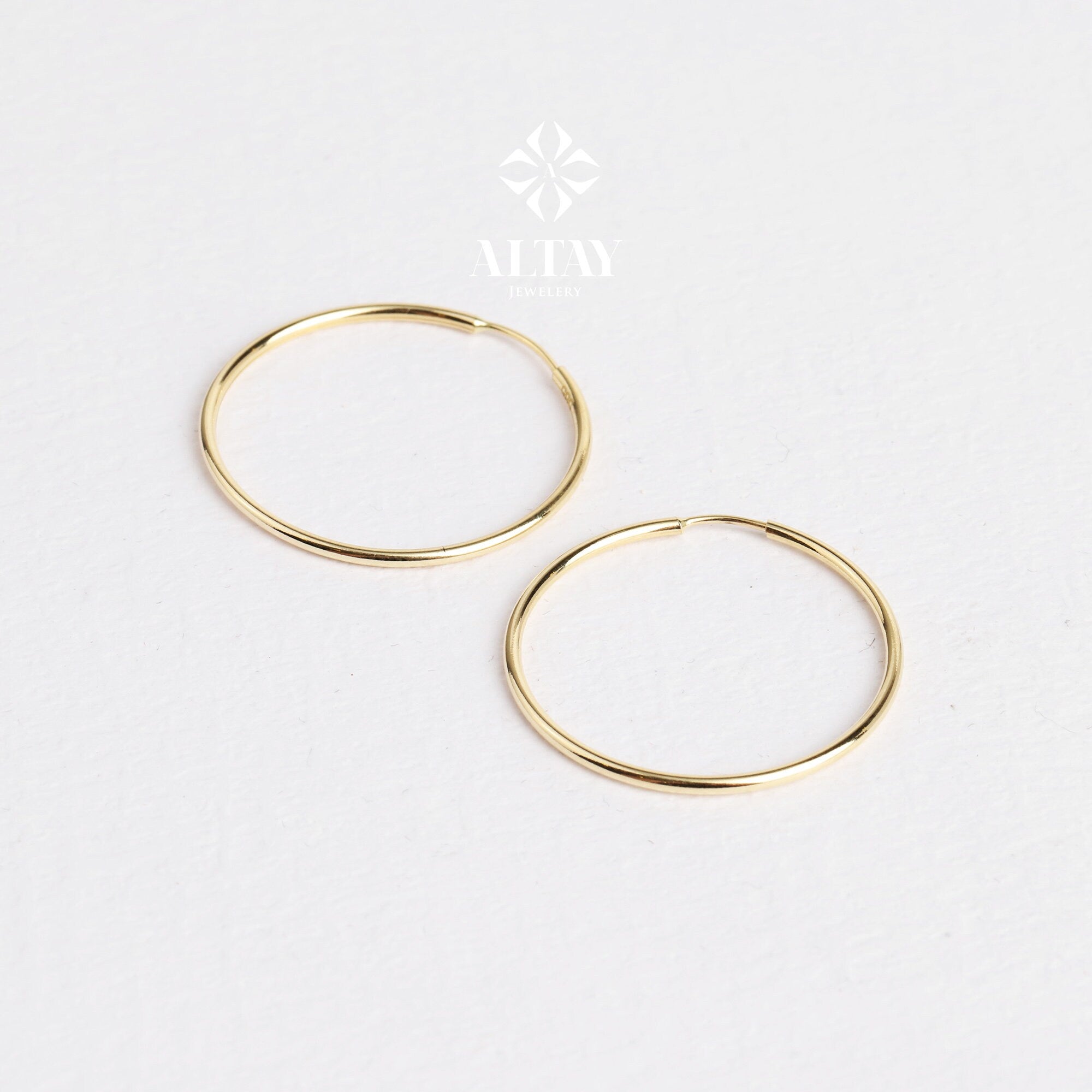 14K Gold Endless Hoop Earring, Round Hoops
