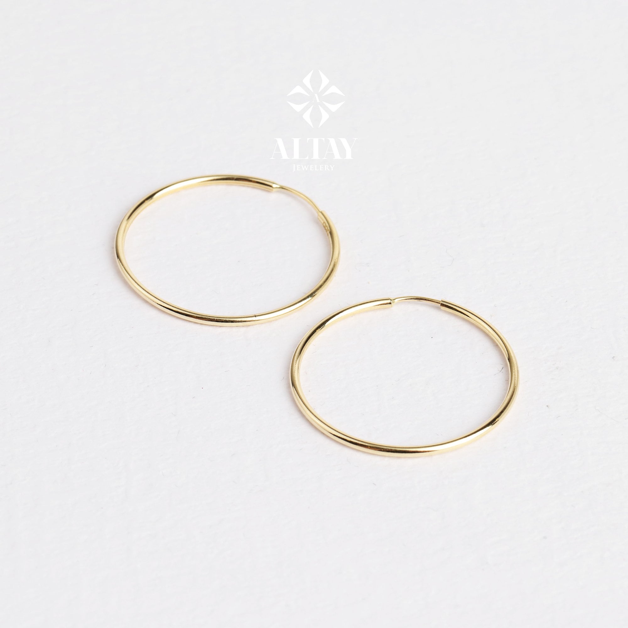 14K Solid Gold Endless Hoop Earring, Classic Thin Dainty Earring, Minimalist Earring, Gift For Her,Dailywear Gold Hoops, Wire Hook Component