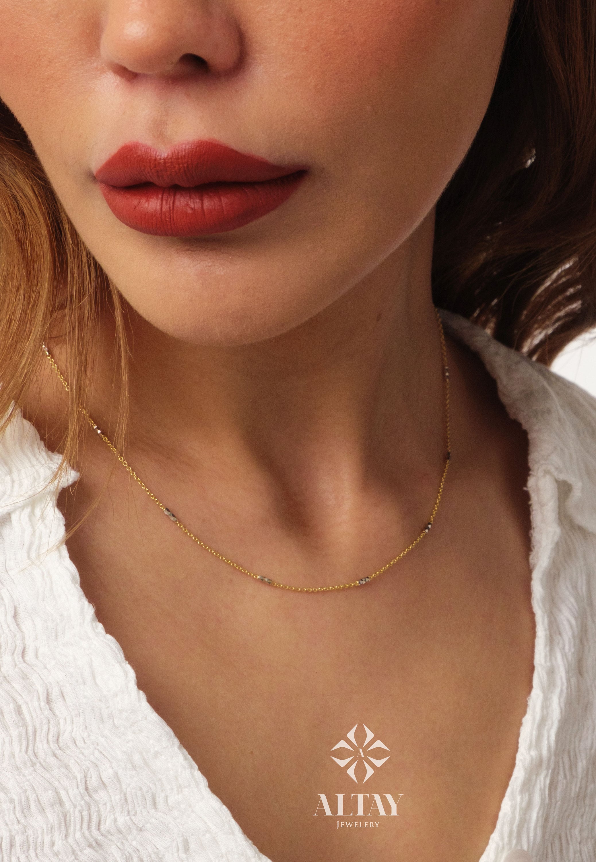 14K Gold Two Tone Chain Necklace, Tube Chain Choker, Cylinder Long Tube Chain, Christening, Chunky Chain Rolo, Two-Tone Necklace