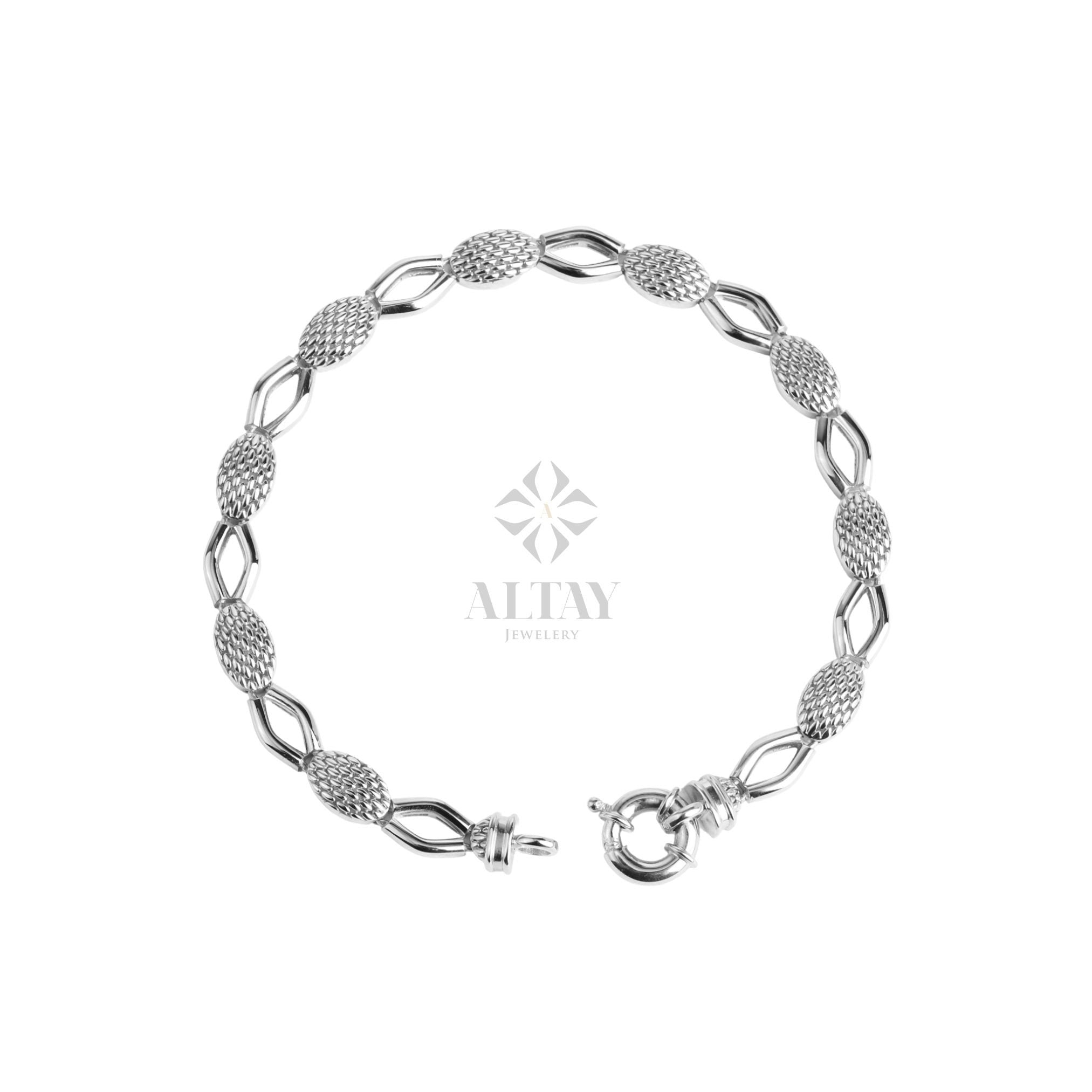 14K Gold Textured Oval Paperclip Chain, Snake Pattern Rolo Chain Bracelet, Textured Thick Oval Link, Unique Link, Women Men Gold Bracelet