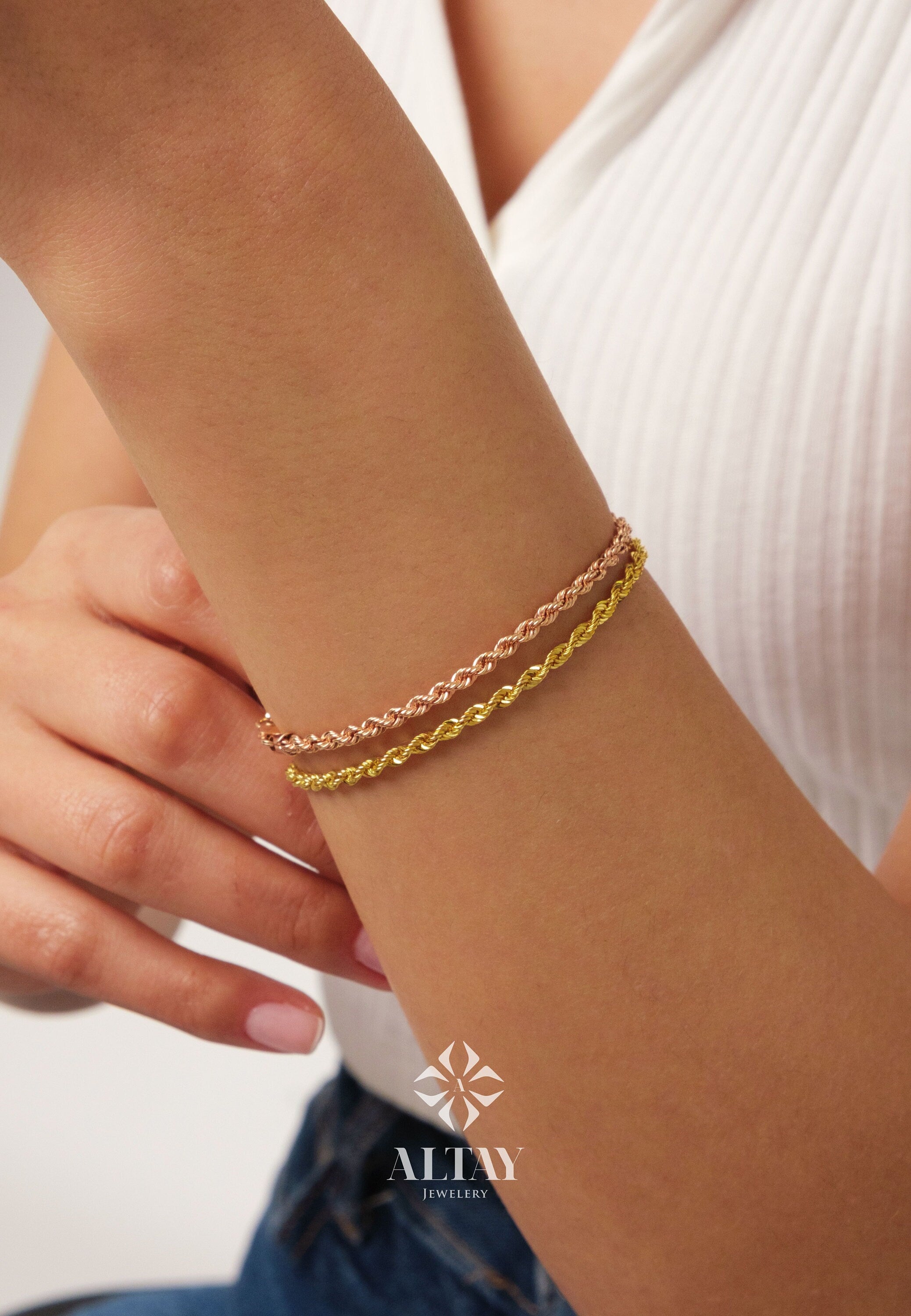 14K Gold Rope Chain Bracelet, Twisted Rope Chain Bracelet, Gold Rope Bracelet, Gold Chain Bracelet, Dainty Gold Women Men Rope Bracelet