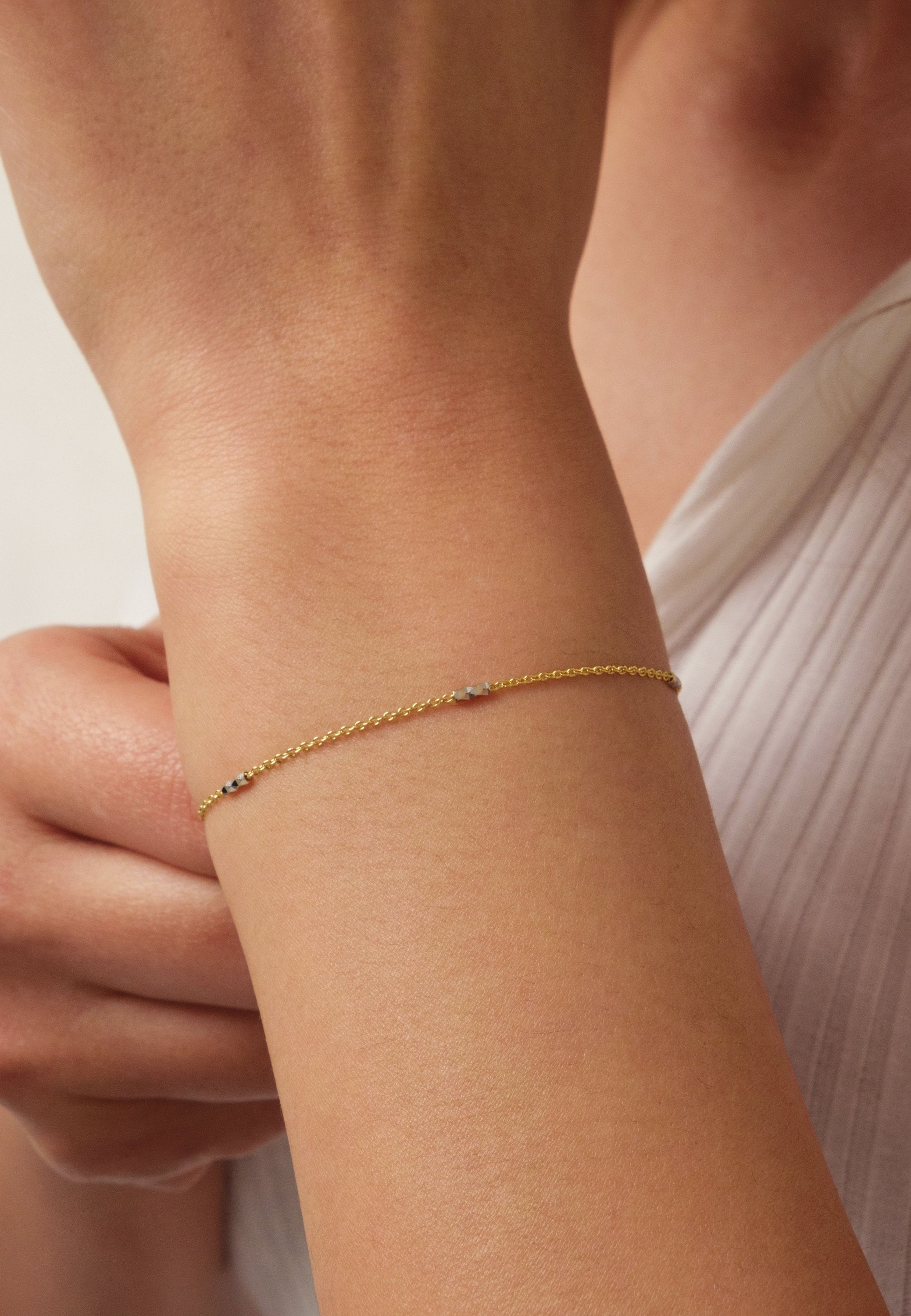 14K Gold Two Tone Chain Bracelet, Tube Chain Bracelet, Cylinder Long Tube Chain, Christening, Chunky Chain Rolo, Two-Tone Bracelet