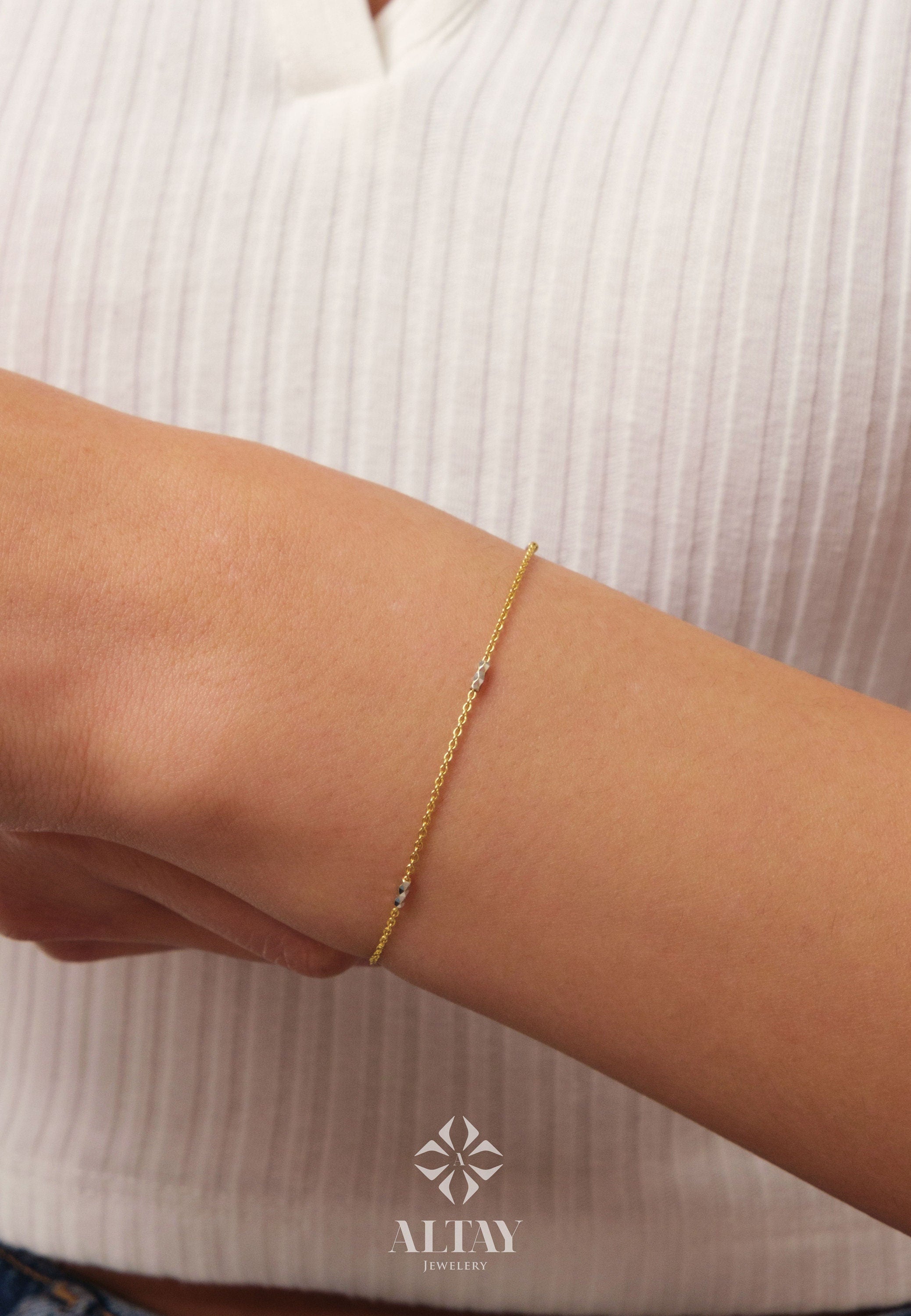 14K Gold Two Tone Chain Bracelet, Tube Chain Bracelet, Cylinder Long Tube Chain, Christening, Chunky Chain Rolo, Two-Tone Bracelet