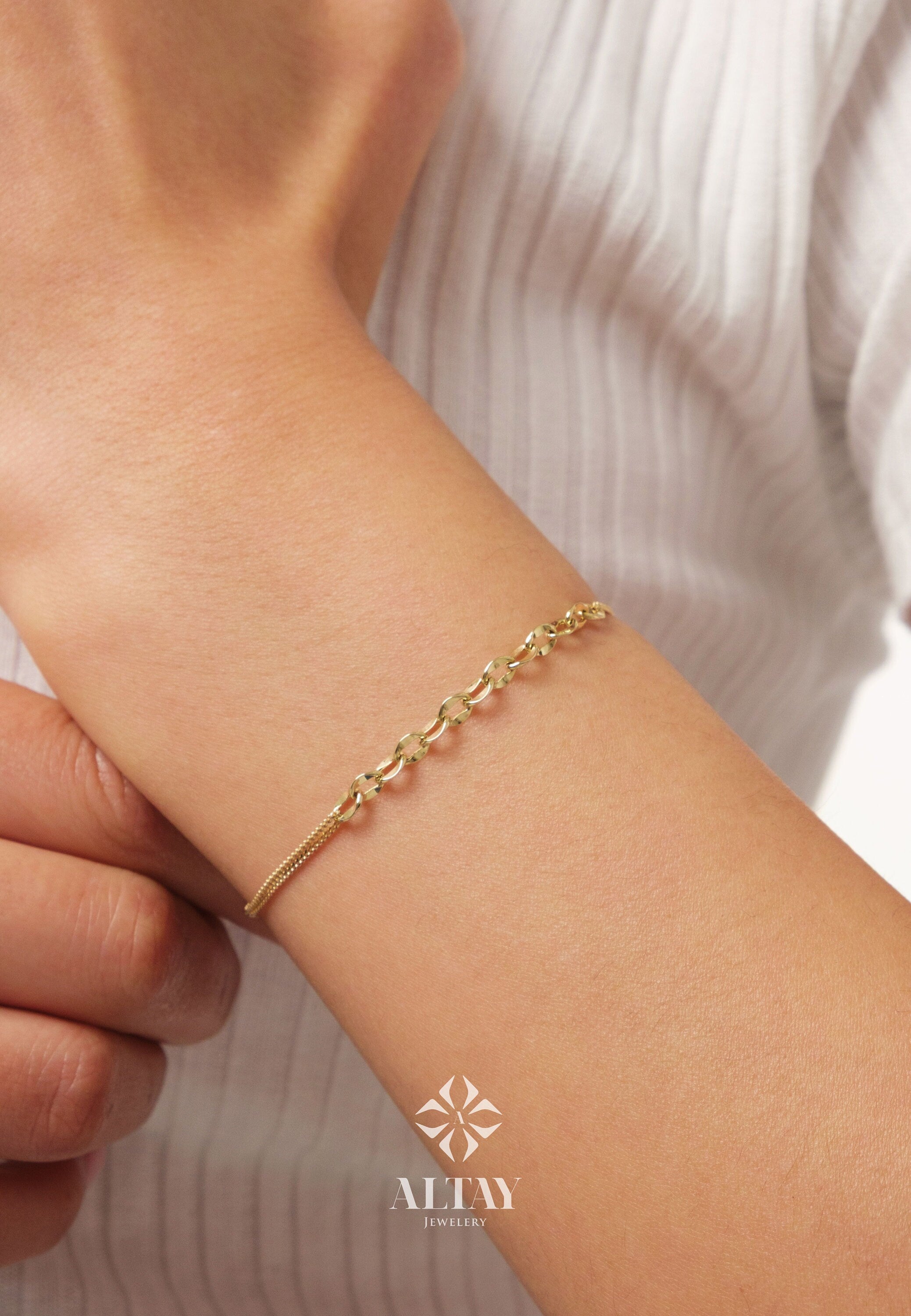 14K Gold Oval Chain Bracelet, 1.1mm Cuban Chain Bracelet, Sparkle Chain Bracelet, Half Paperclip Bracelet, Minimalist Stacking Bracelet