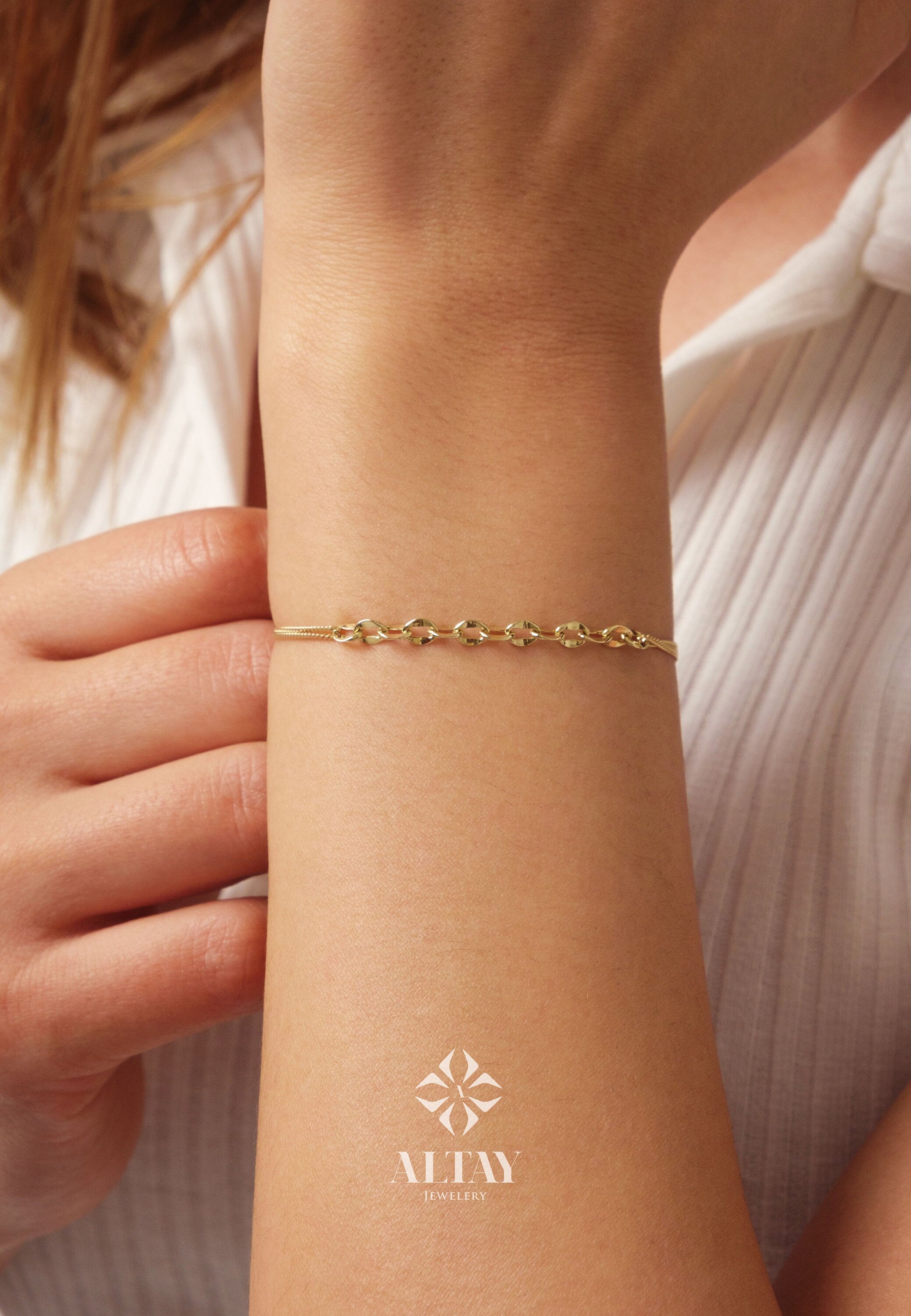 14K Gold Oval Chain Bracelet, 1.1mm Cuban Chain Bracelet, Sparkle Chain Bracelet, Half Paperclip Bracelet, Minimalist Stacking Bracelet