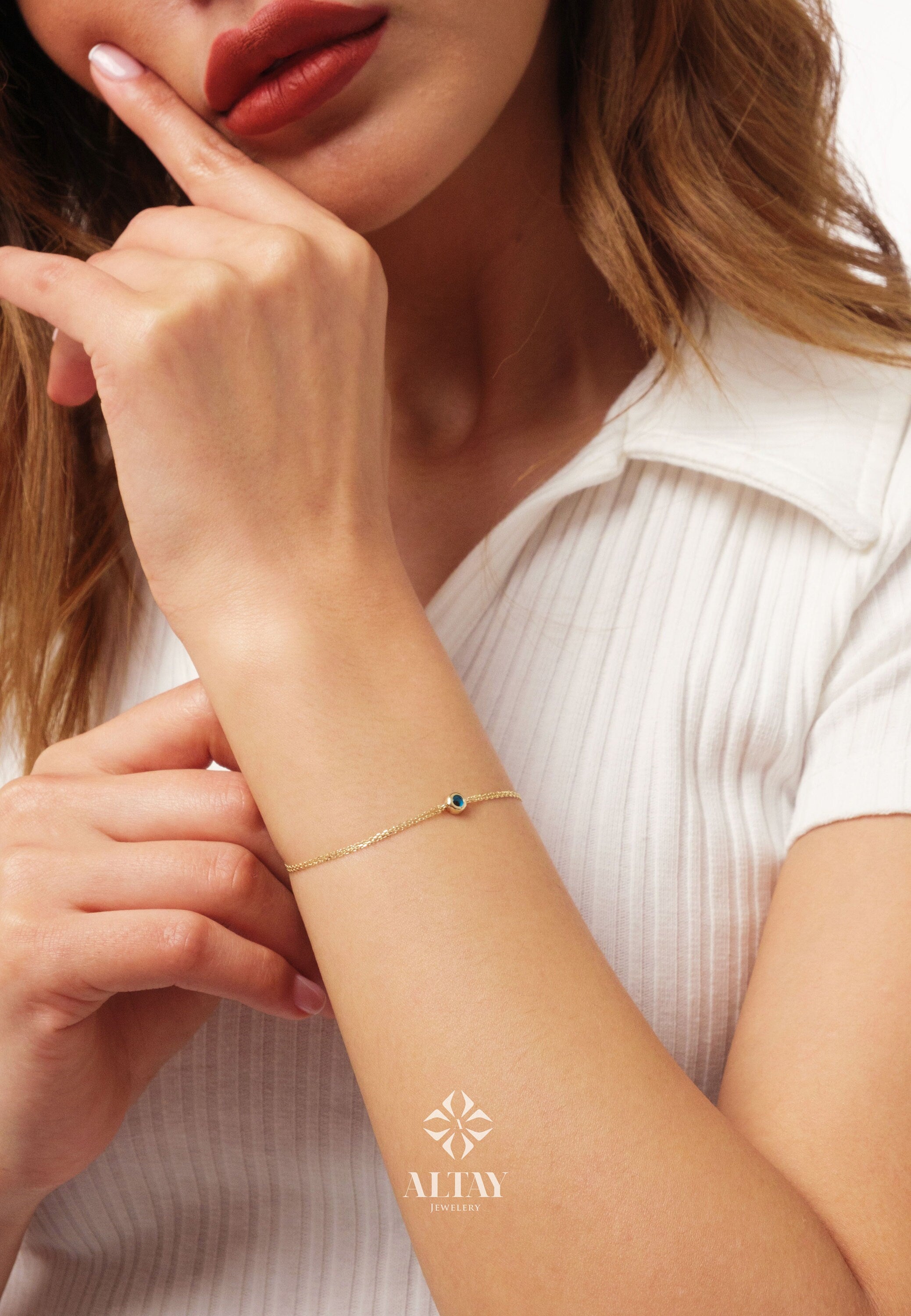 14K Gold Evil Eye Bracelet, Evil Eye Charm Bracelet, Gold Cable Chain Bracelet, Minimalist Everyday Protective Jewelry, Gift For Her