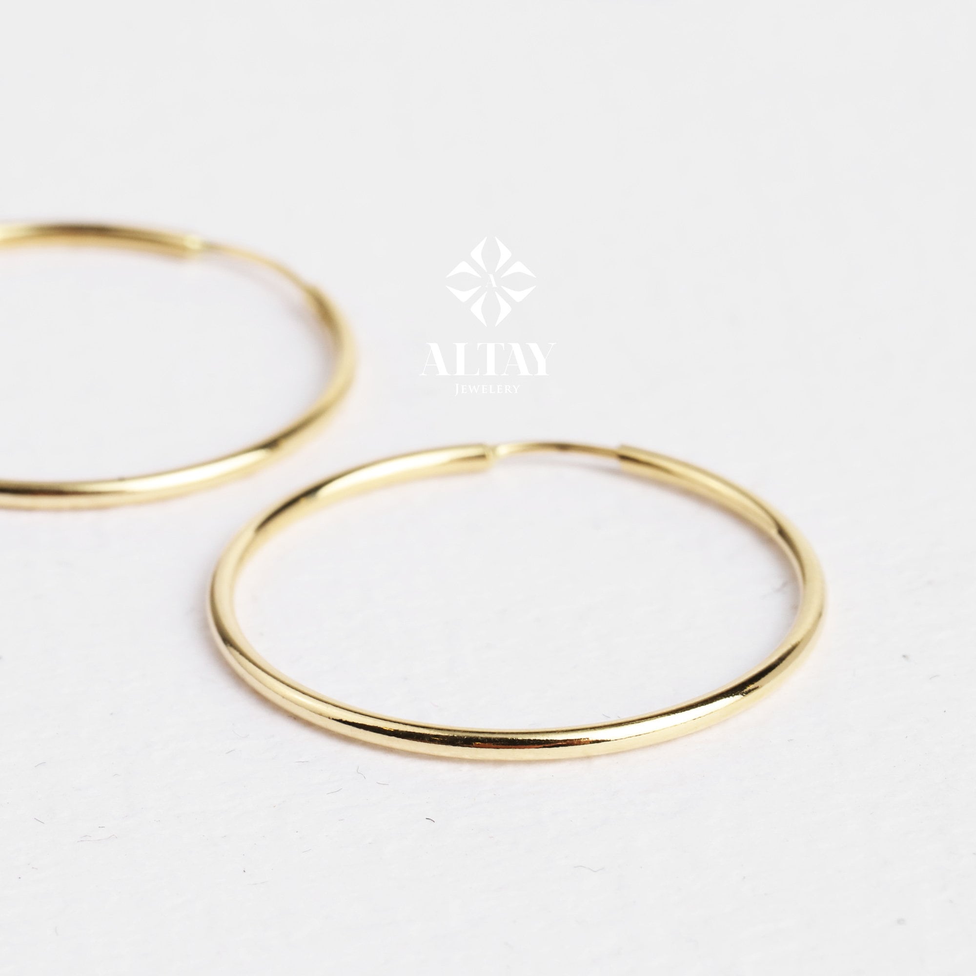 14K Solid Gold Endless Hoop Earring, Classic Thin Dainty Earring, Minimalist Earring, Gift For Her,Dailywear Gold Hoops, Wire Hook Component