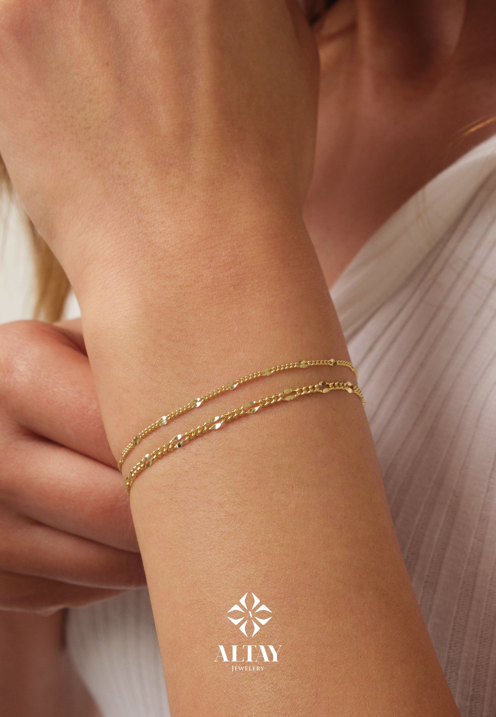 14K Gold Cuban Sequin Bracelet, 2mm Glitter Cuban Chain Bracelet, Sparkle Thin Lace Charms, Delicate Mirror Curb Coin Bracelet, Gift For Her