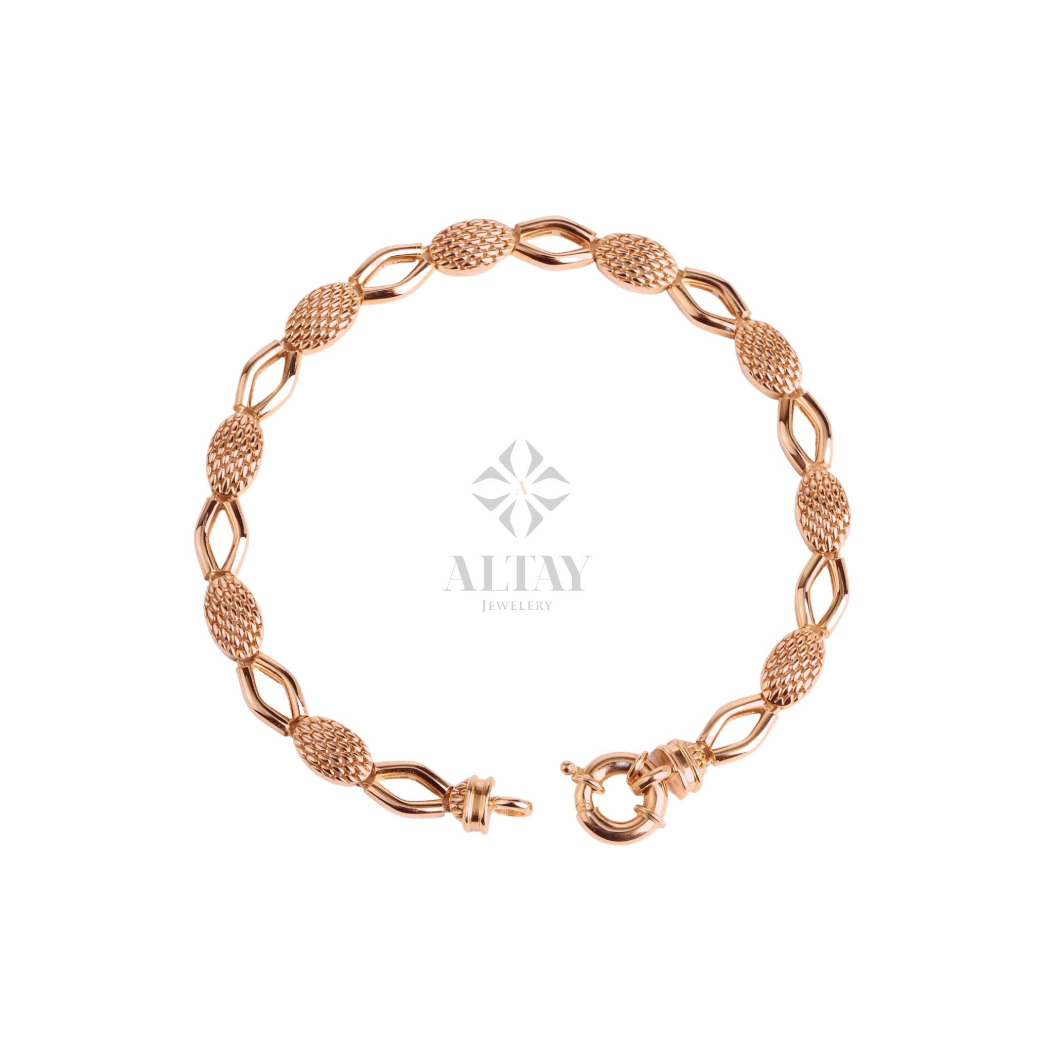 14K Gold Textured Oval Paperclip Chain, Snake Pattern Rolo Chain Bracelet, Textured Thick Oval Link, Unique Link, Women Men Gold Bracelet