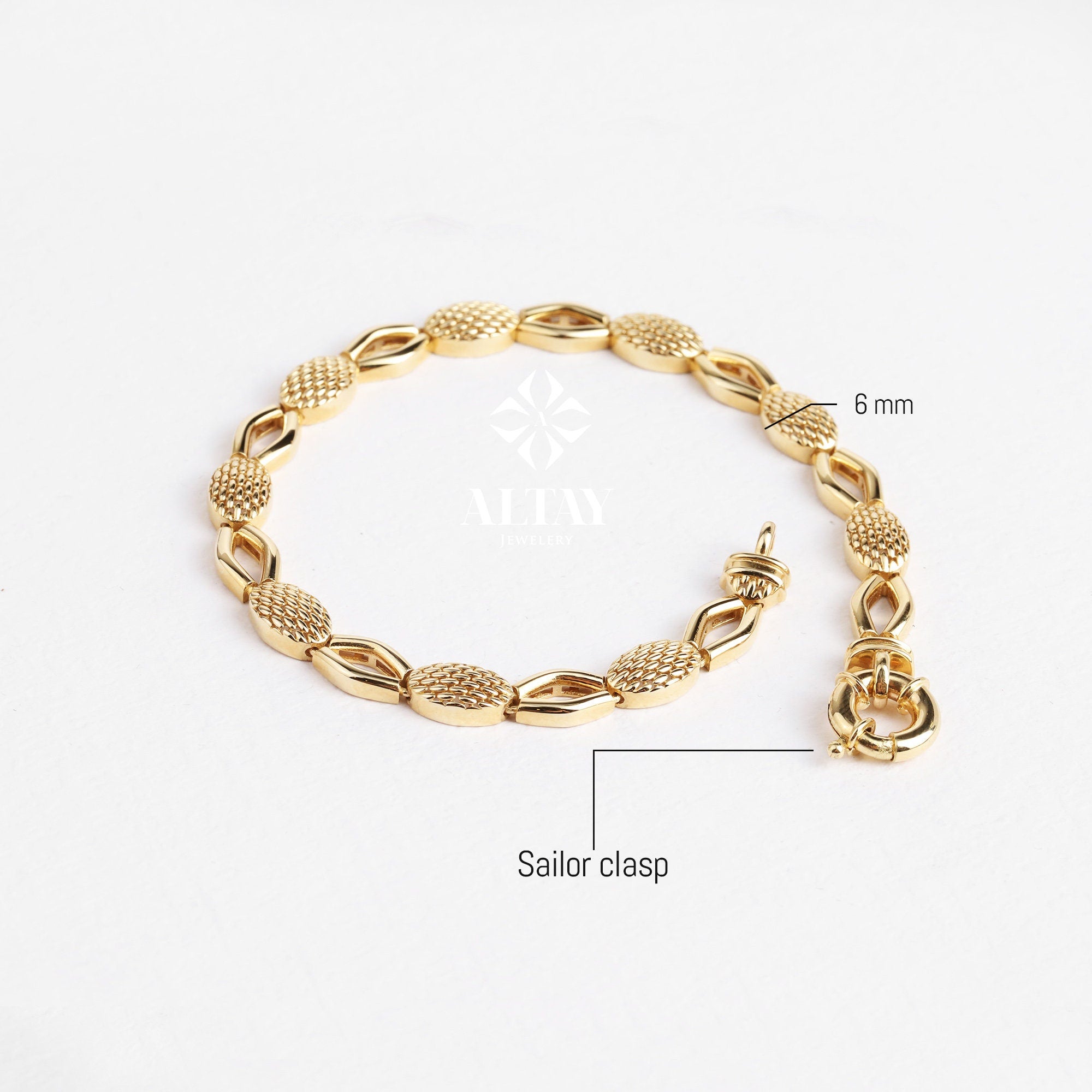 14K Gold Textured Oval Paperclip Chain, Snake Pattern Rolo Chain Bracelet, Textured Thick Oval Link, Unique Link, Women Men Gold Bracelet