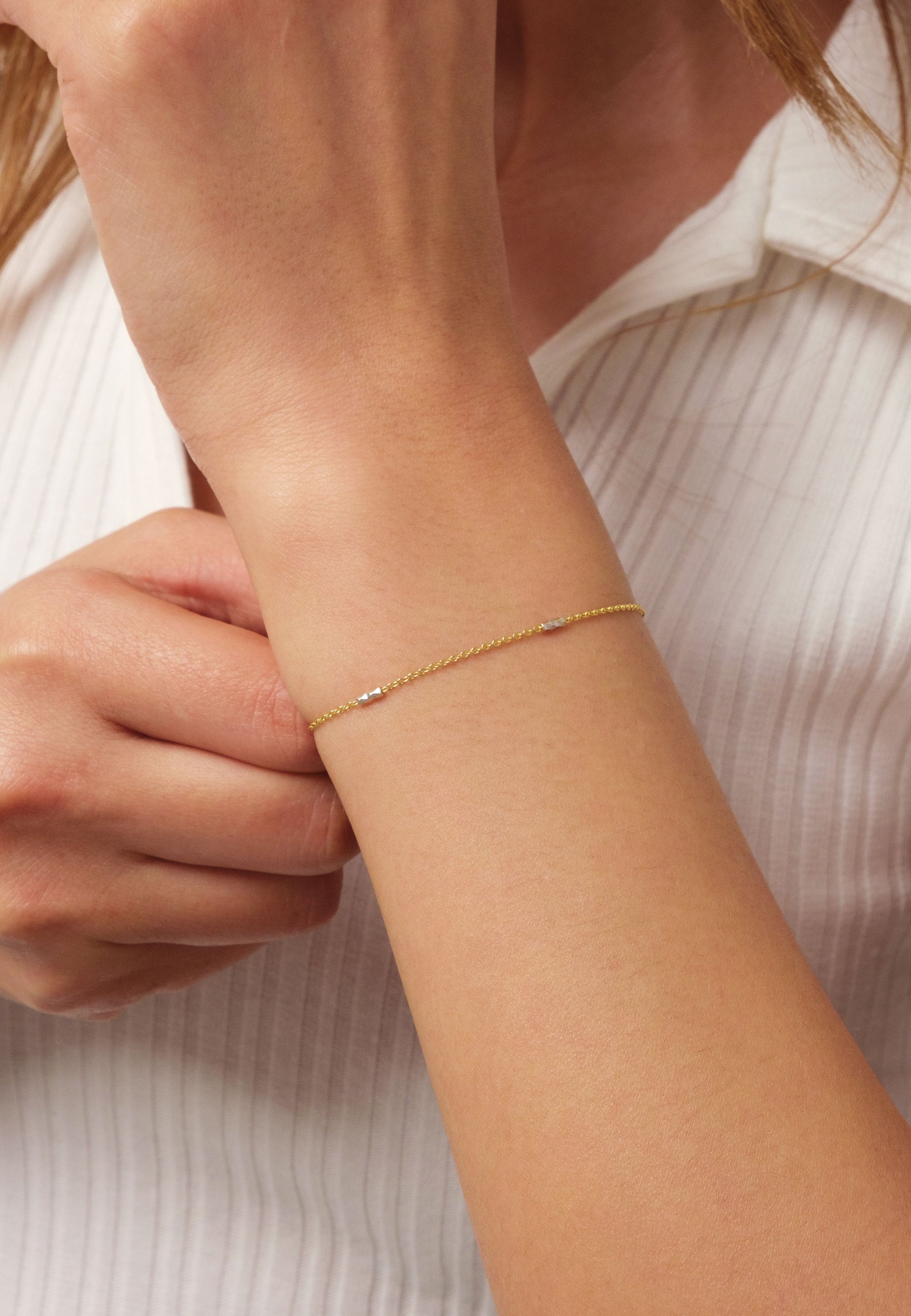 14K Gold Two Tone Chain Bracelet, Tube Chain Bracelet, Cylinder Long Tube Chain, Christening, Chunky Chain Rolo, Two-Tone Bracelet