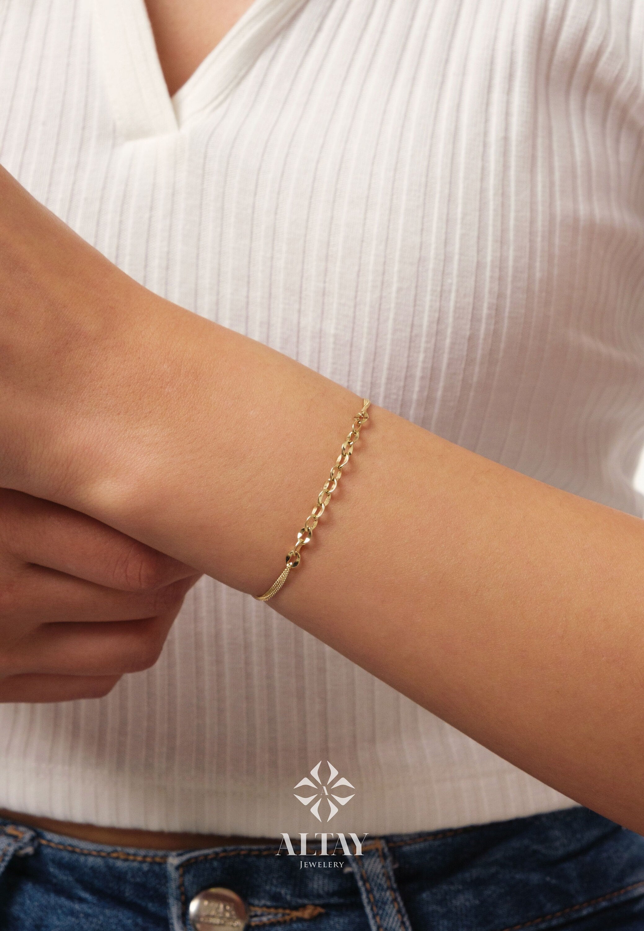 14K Gold Oval Chain Bracelet, 1.1mm Cuban Chain Bracelet, Sparkle Chain Bracelet, Half Paperclip Bracelet, Minimalist Stacking Bracelet