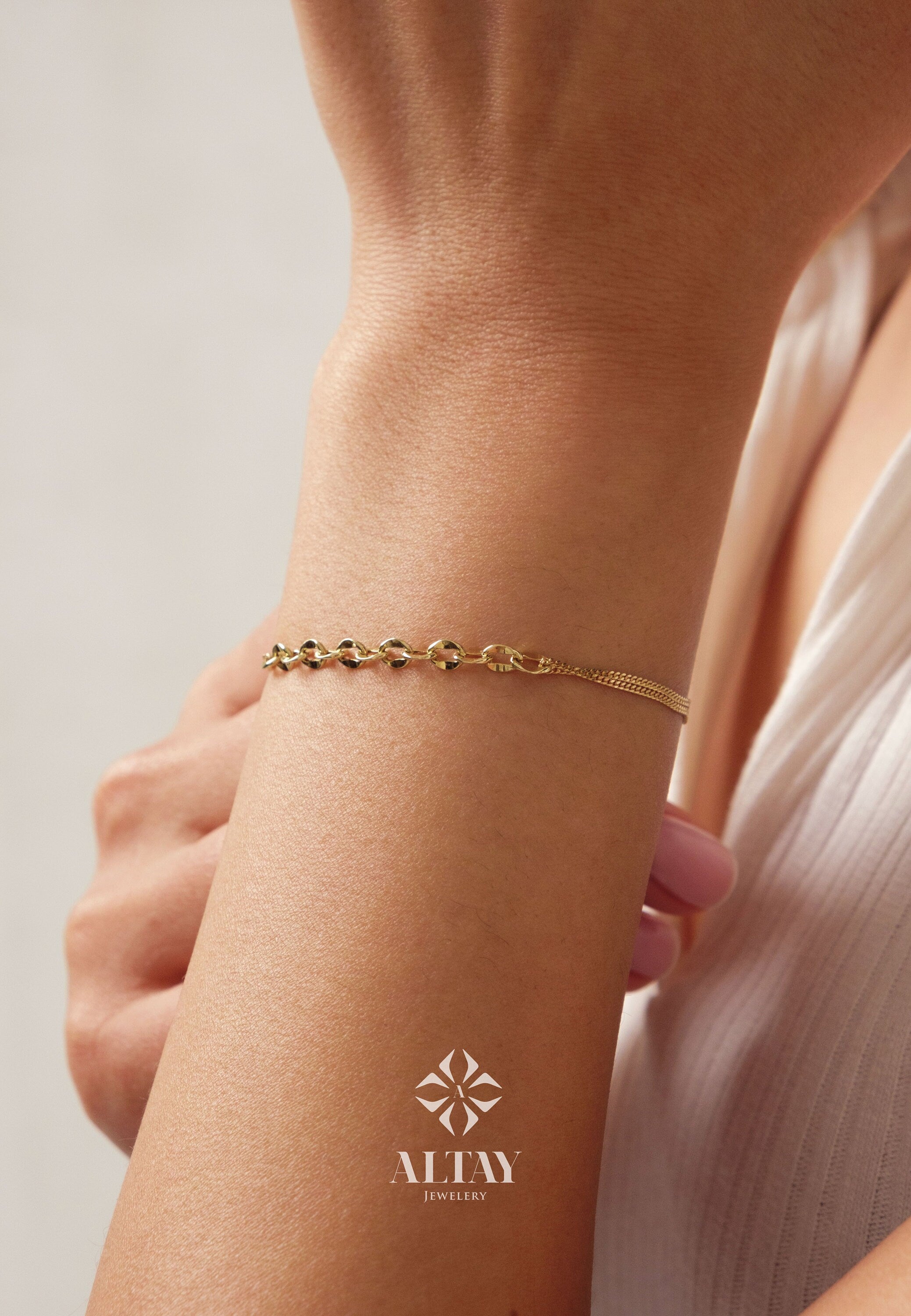 14K Gold Oval Chain Bracelet, 1.1mm Cuban Chain Bracelet, Sparkle Chain Bracelet, Half Paperclip Bracelet, Minimalist Stacking Bracelet