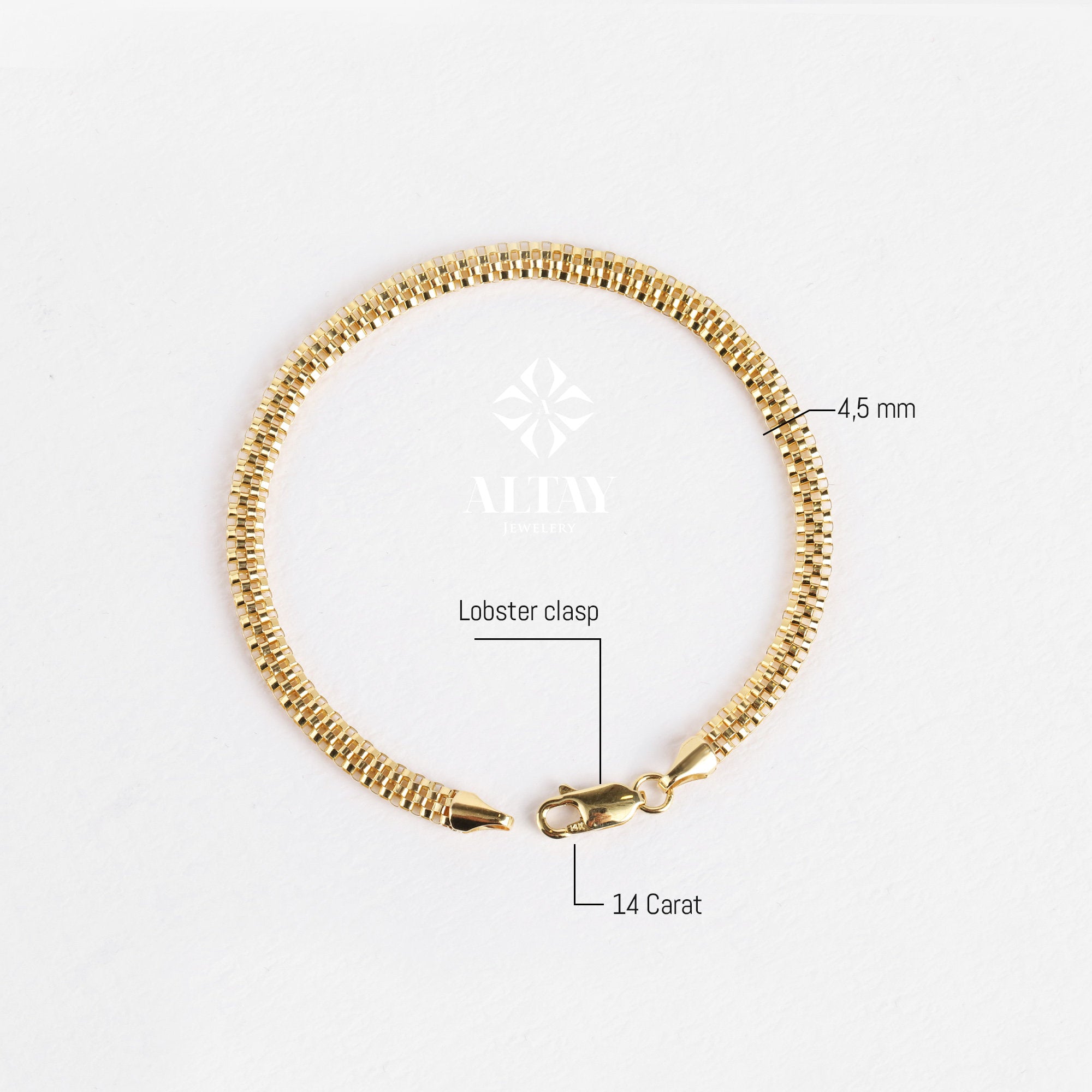 14K Gold Popcorn Bracelet, 4.5mm Curb Wrist Chain, Gold Herringbone Stack Link Chain, Braided Bismark Bracelet, Valentine's Day Gift