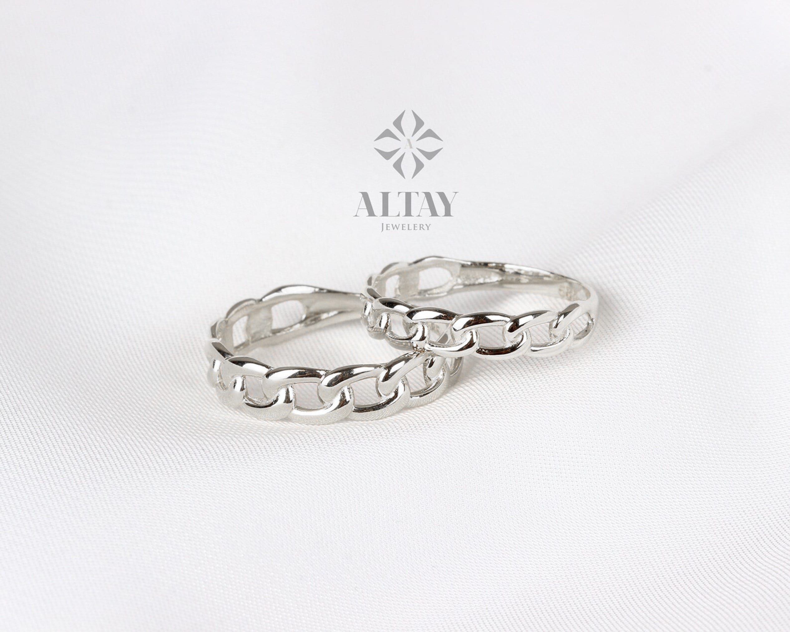 14K Gold Chain Ring, 3mm 4mm Oval Chain Band Ring, Dainty Stacking Ring, Chunky Chain Ring, Pointer Finger Gold Ring, Thick Chain Curb Ring