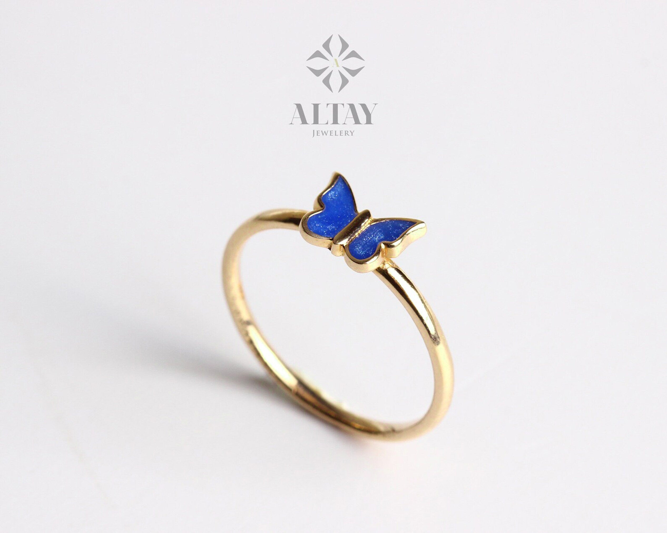 14K Gold Butterfly Ring, Dainty Gold Stacking Ring, Statement Valentine's Day Ring, Minimalist Everyday Fine Jewelry, Gift for Her