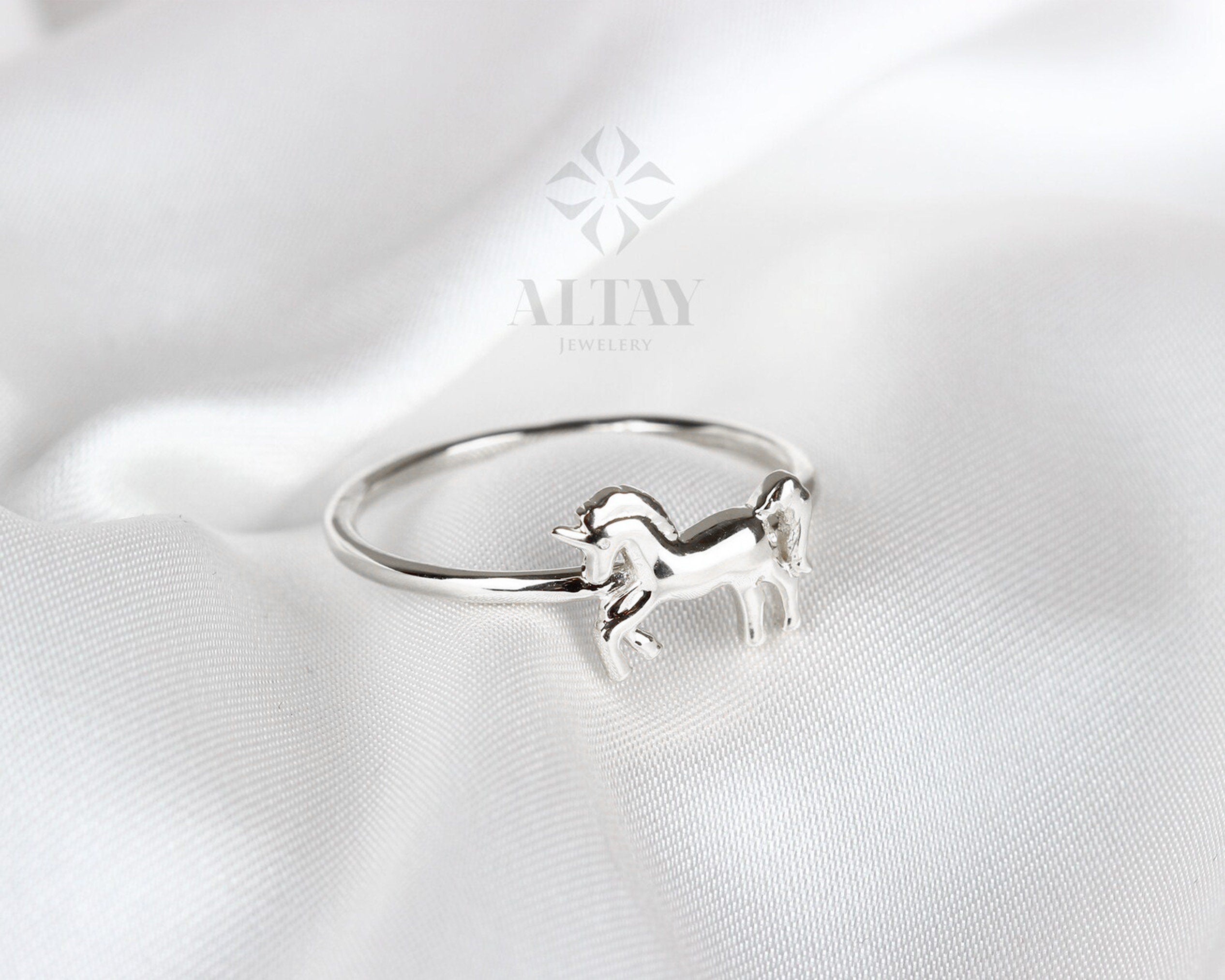 14K Gold Horse Ring, Unicorn Gold Band Ring, 14k Animal Gold Ring, Trendy Minimalist Ring, Stacking Gold Ring, Unisex Gold Ring