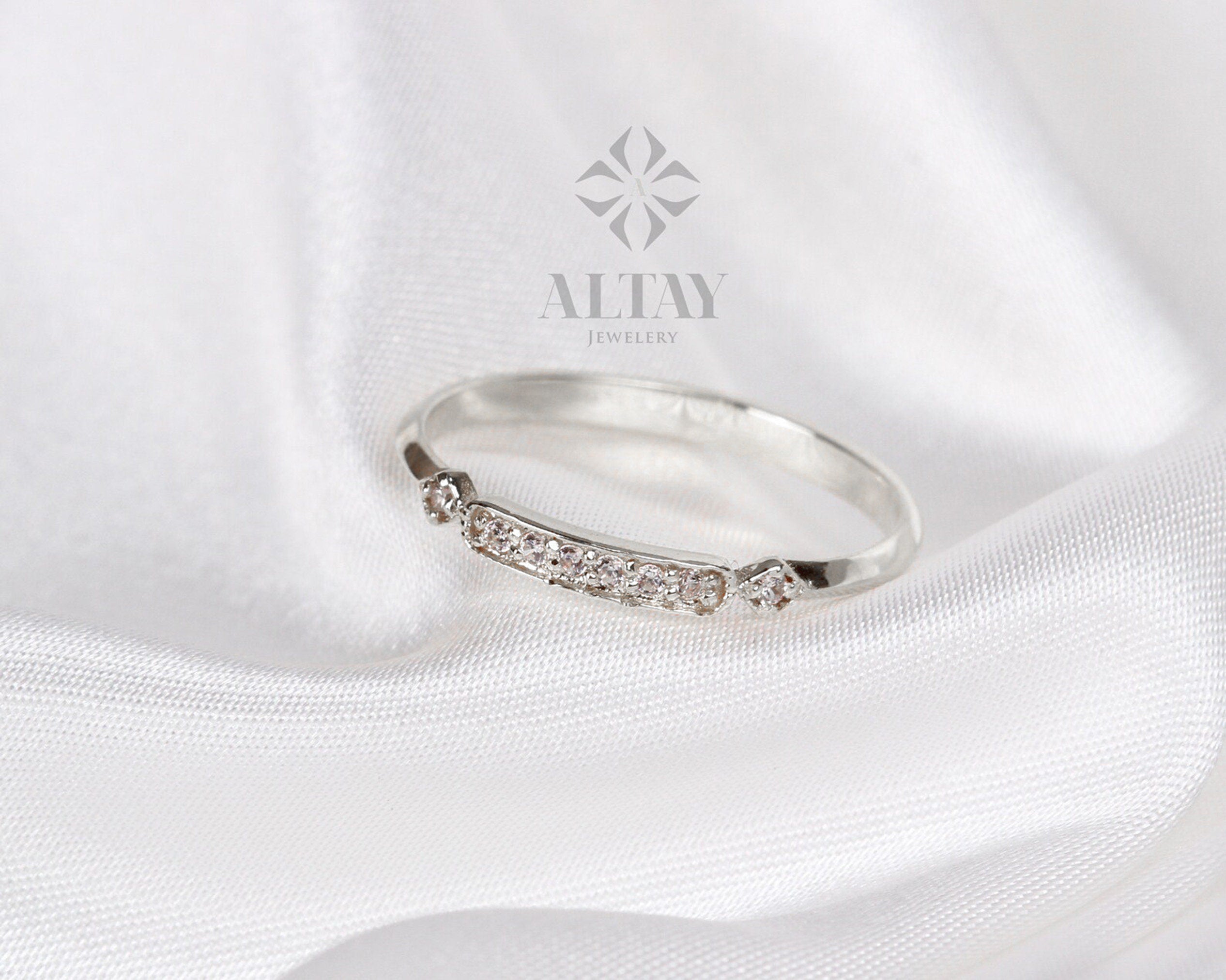 14K Gold Art Deco Wedding Band Ring, Princess Ring, Vintage Style Wedding, Half Eternity Bridal Ring, Cute Stacking Ring, Gold Promise Ring