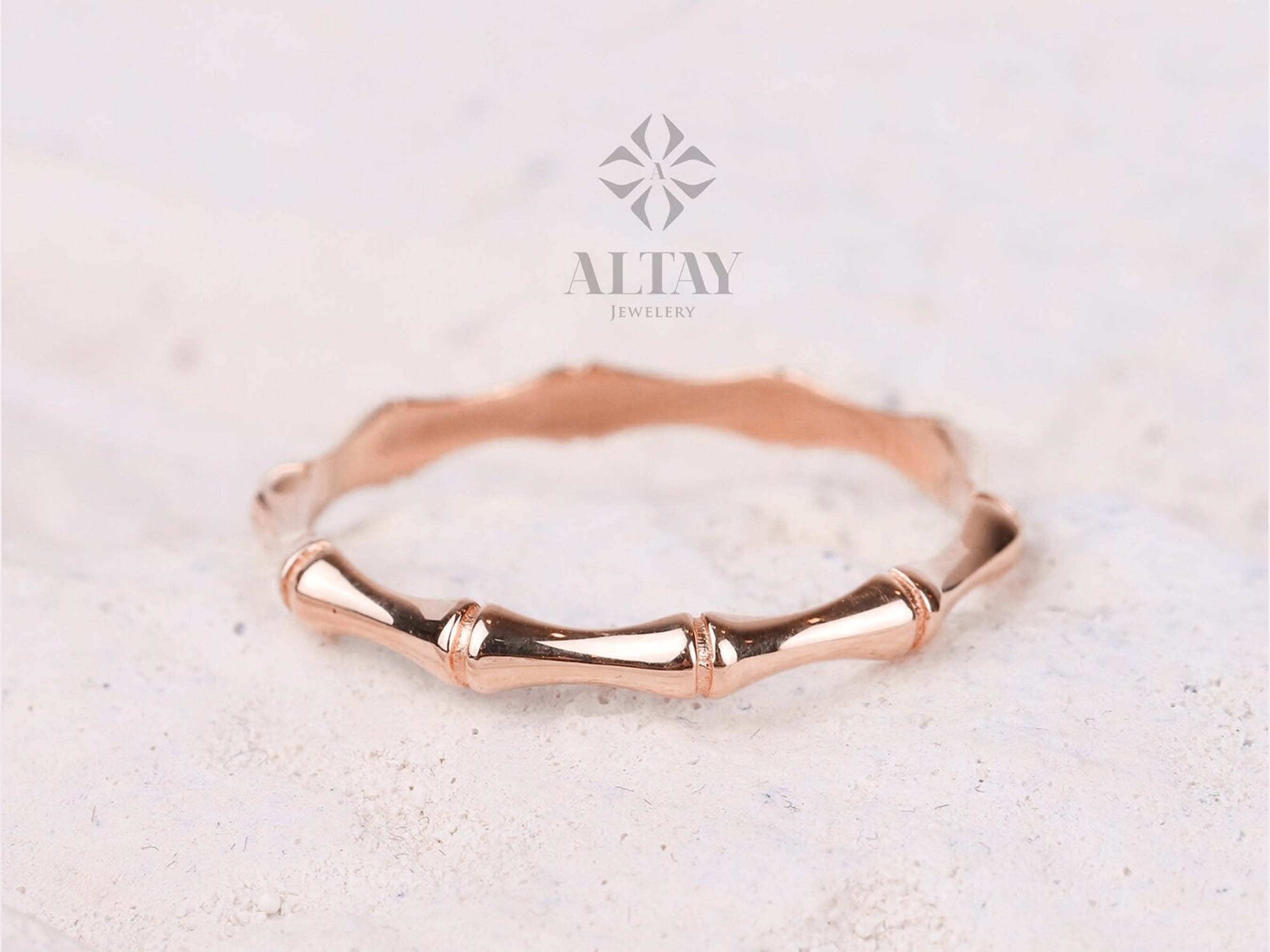 14K Gold Bamboo Ring, Minimalist Bone Ring, Thin Stacking Ring, Dainty Gold Women Ring, Stackable Gold Ring, Unisex Band Ring, Gift For Her