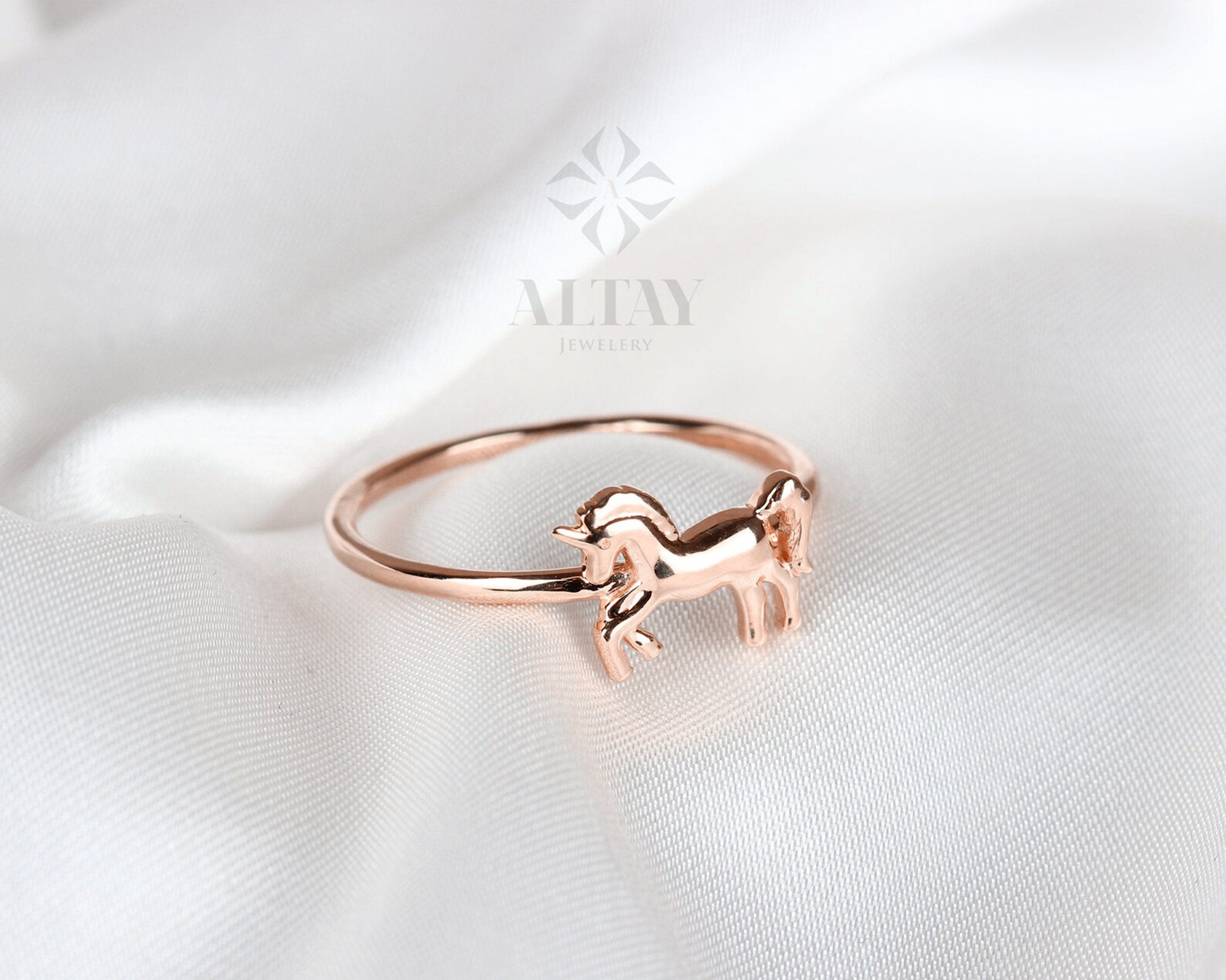 14K Gold Horse Ring, Unicorn Gold Band Ring, 14k Animal Gold Ring, Trendy Minimalist Ring, Stacking Gold Ring, Unisex Gold Ring