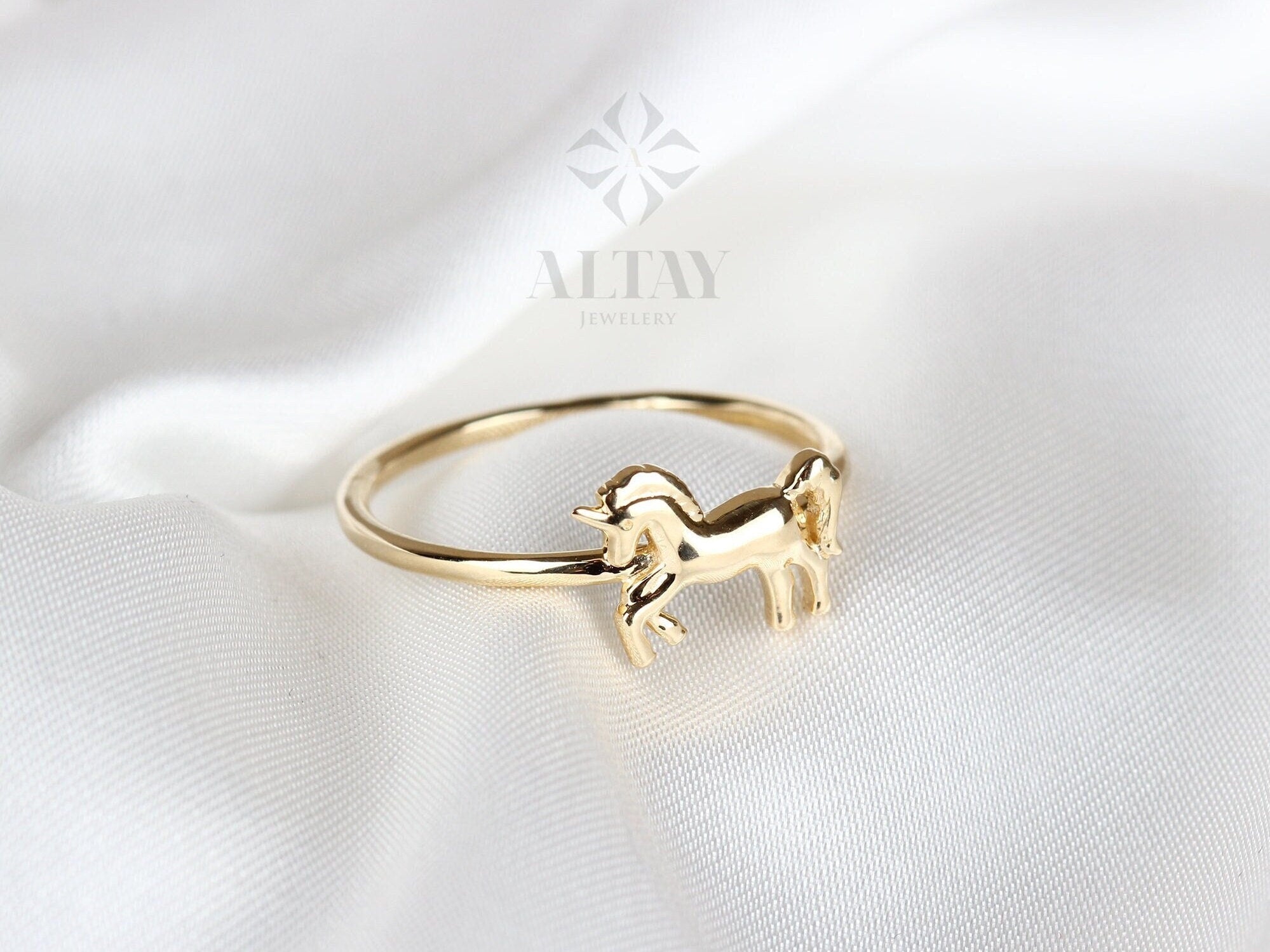 14K Gold Horse Ring, Unicorn Gold Band Ring, 14k Animal Gold Ring, Trendy Minimalist Ring, Stacking Gold Ring, Unisex Gold Ring