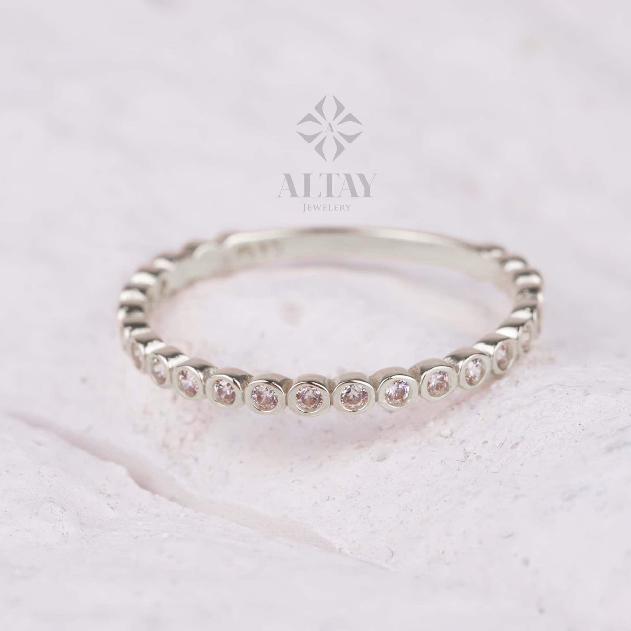 14K Gold Bezel Dot Ring, 2mm Beaded Gold Ring, Half Eternity Band Ring, Gold Thumb Ring, Eternity Ball Ring, Minimalist Wedding Band Ring