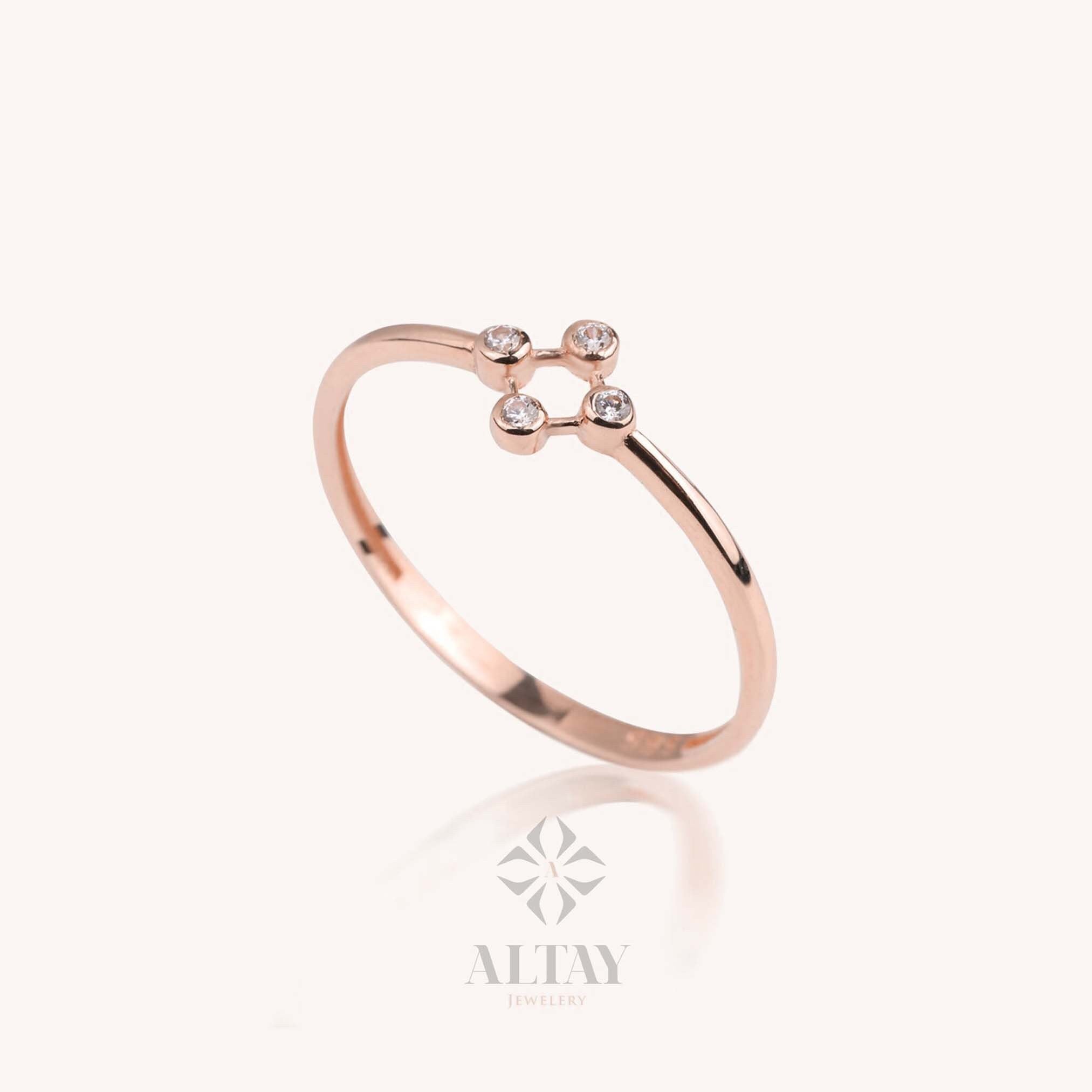 14K Gold Bezel Ring, 4 Beaded Stacking Ring, Cluster Cz ring, Engagement Ring, Anniversary Ring Women, Minimalist Stackable Jewelry