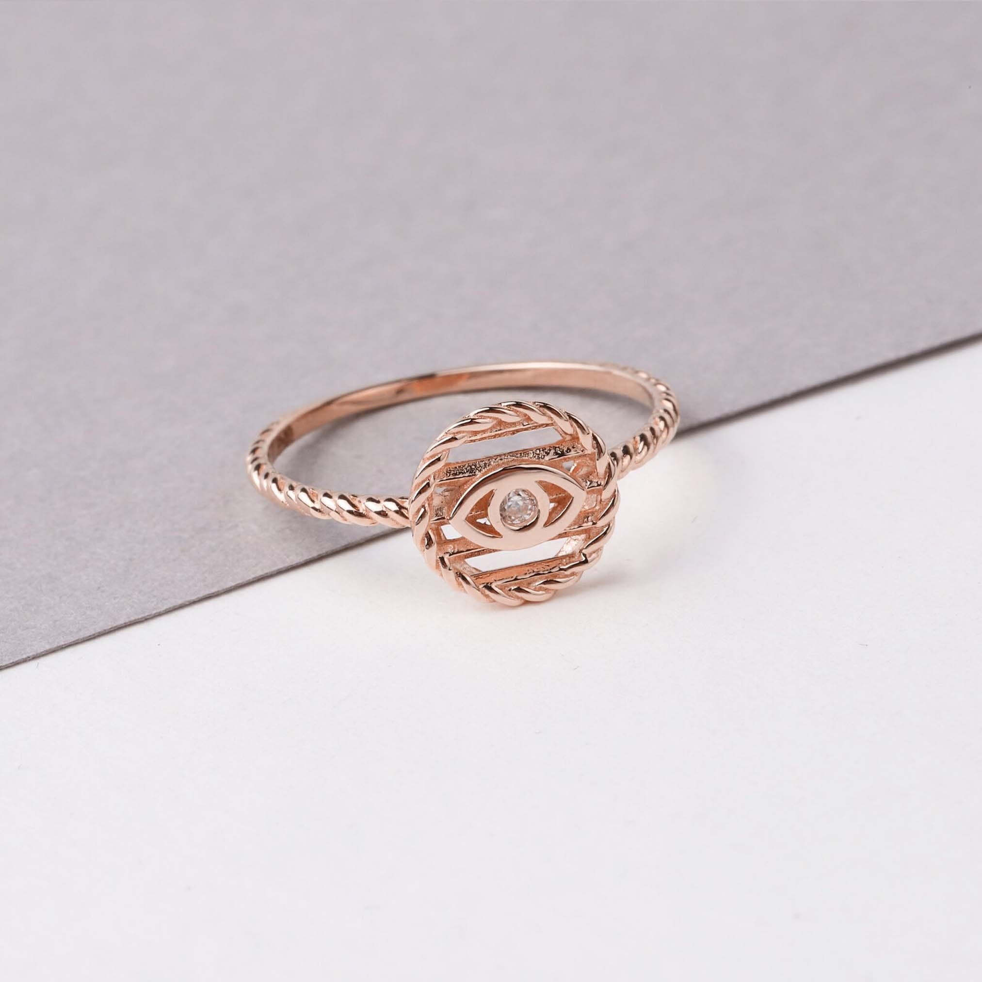 14K Gold Round Evil Eye Ring, Tiny Third Eye Ring, Minimal Protection Band Ring, Simple Small Engagement Ring, Religious Good Luck Jewelry