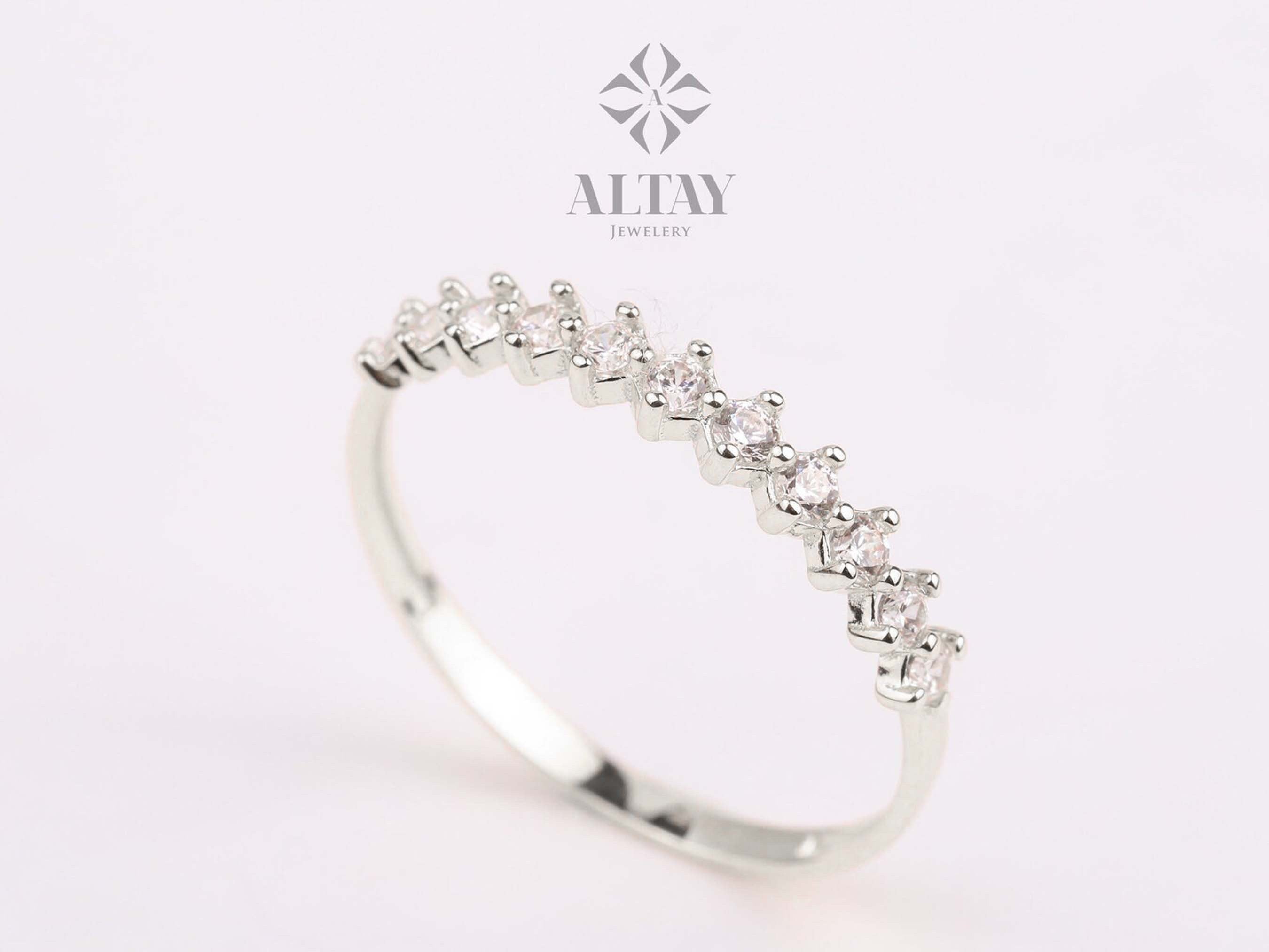 14K Gold Half Eternity Ring, Minimalist Marriage Ring, Multi Stone Bridal Band, Prong Setting Promise Ring, Dainty Stacking Gold Ring