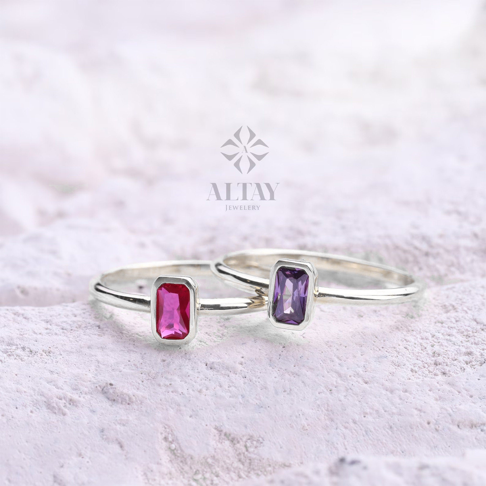 14K Gold Vintage Birthstone Ring, Baguette Gemstone, Personalized Solitaire Ring, Bezel Set Stone Ring, Elegant Gold Engagement Ring