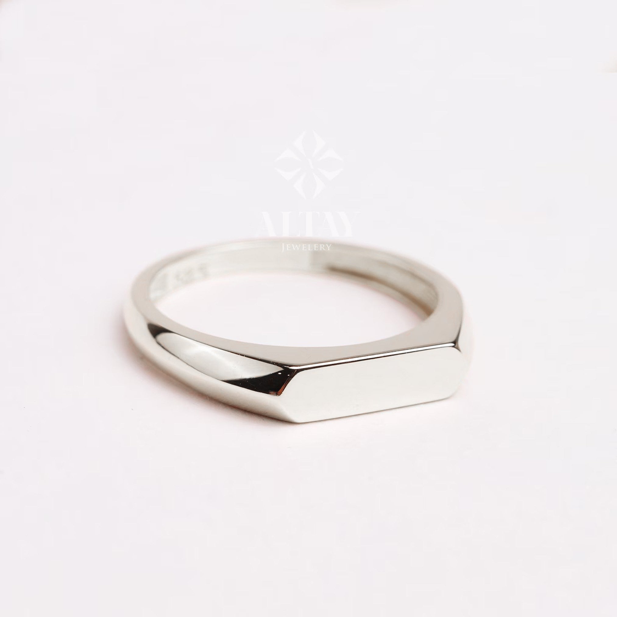 14K Gold Name Bar Ring, Small Rectangle Signet Ring, Custom Name Pinky Ring, Minimalist Engravable Stacking Ring, Personalized Monogram Ring