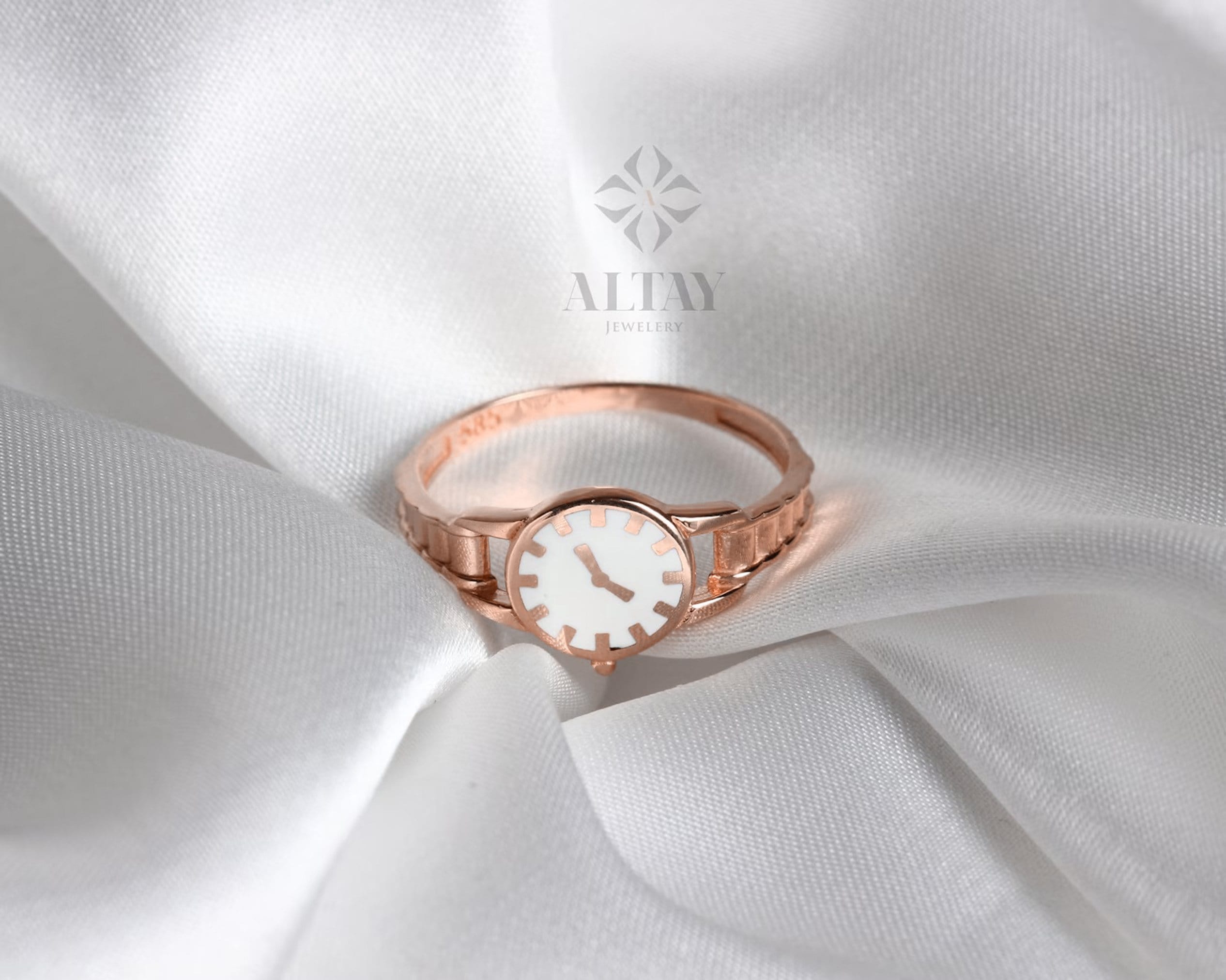 14K Gold Watch Ring, Round Clock Ring, Dainty Ring, Personalized Ring, Minimalist Ring, Boho Jewelry, Stackable Rings, Valentine's Day Gift