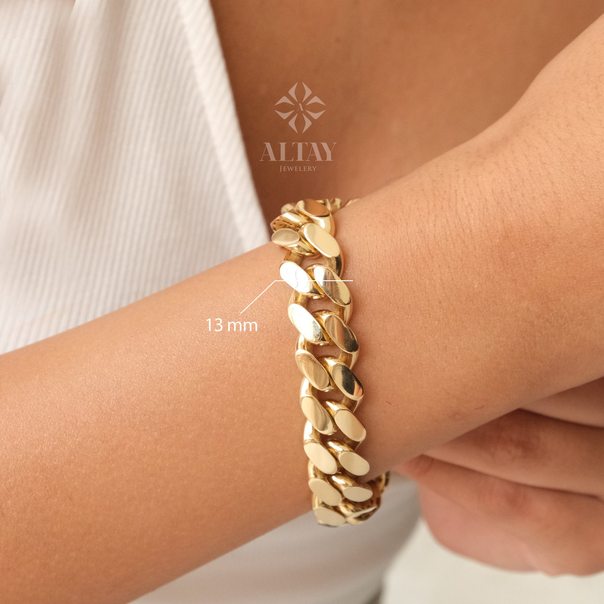 18K Gold Cuban Link Bracelet, 13MM Layering Curb Chain, Miami Cuban Bold Link, Men Women Stacking Bracelet, Chunky Gold Chain