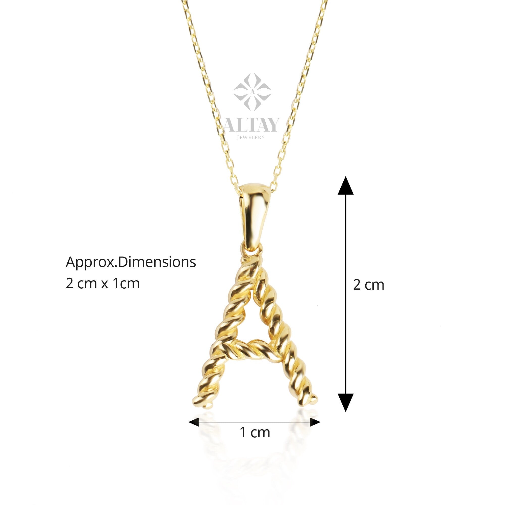 14K Gold Initial Necklace, Rope Gold Letter Necklace, Custom Personalized Necklace, Name Letter Necklace, Initial Charm Pendant, Christmas