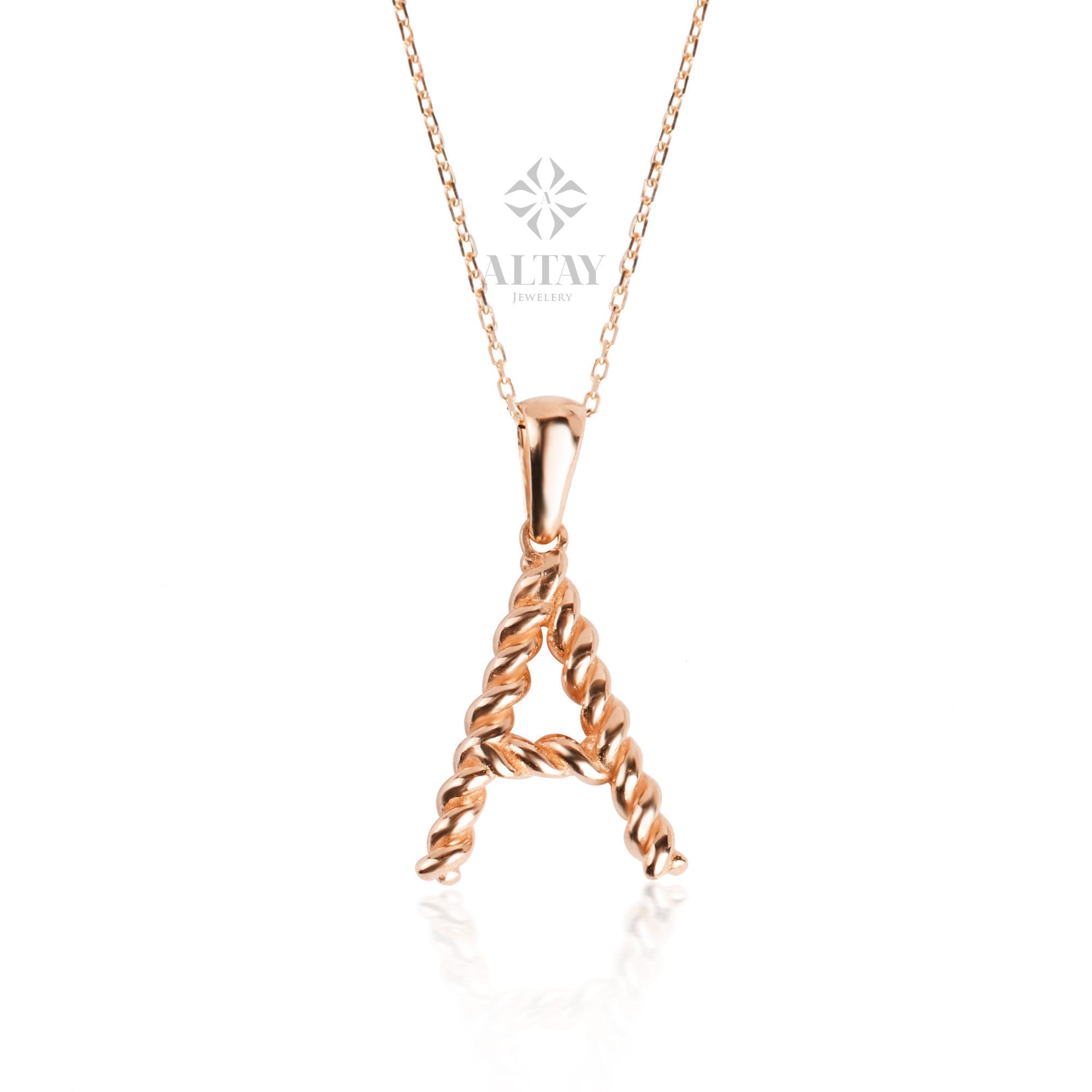 14K Gold Initial Necklace, Rope Gold Letter Necklace, Custom Personalized Necklace, Name Letter Necklace, Initial Charm Pendant, Christmas