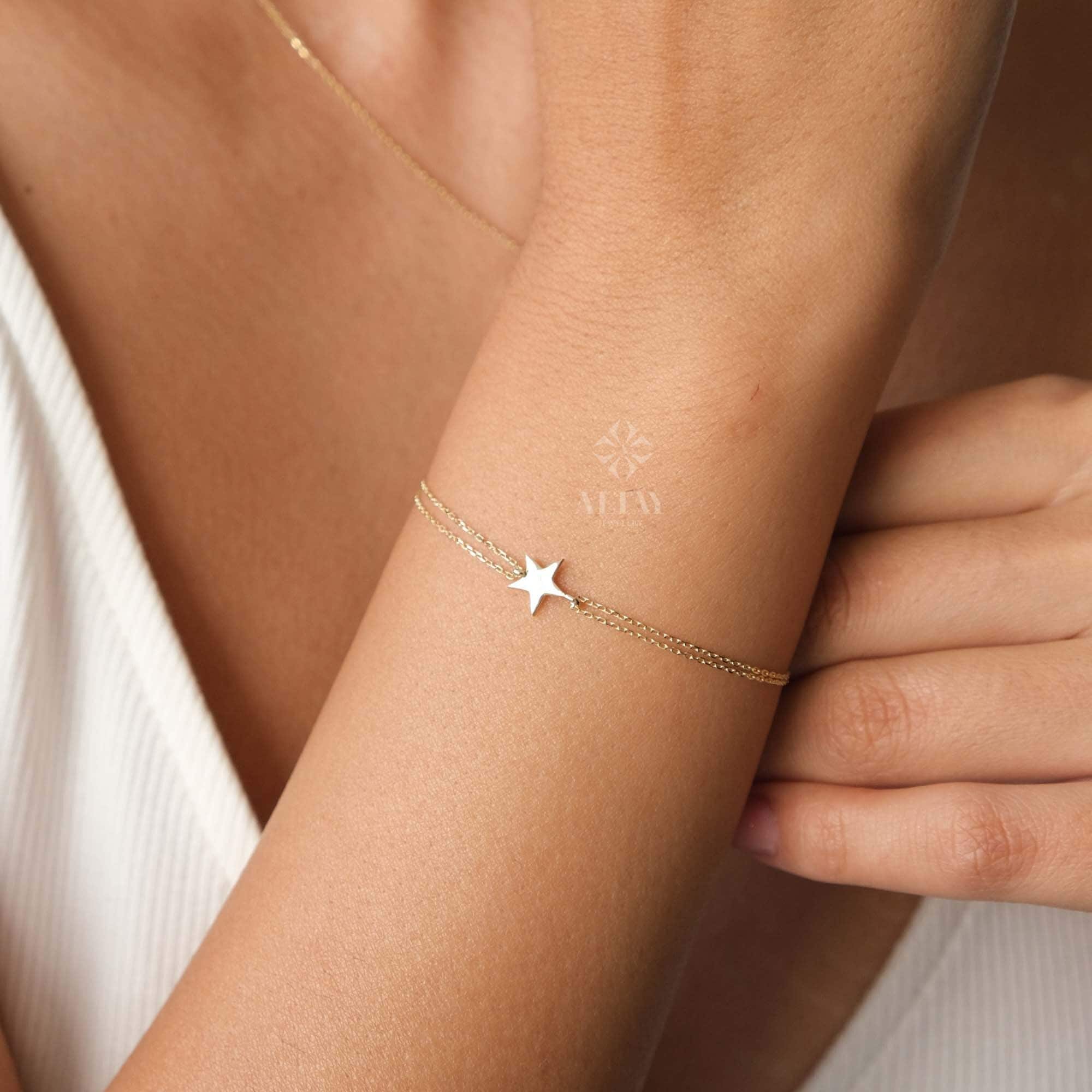 14K Gold Star Bracelet, Tiny Star Bracelet, Dainty Celestial Jewelry, Minimalist Star Charm Bracelet, Handmade Bracelet, Graduation Gift