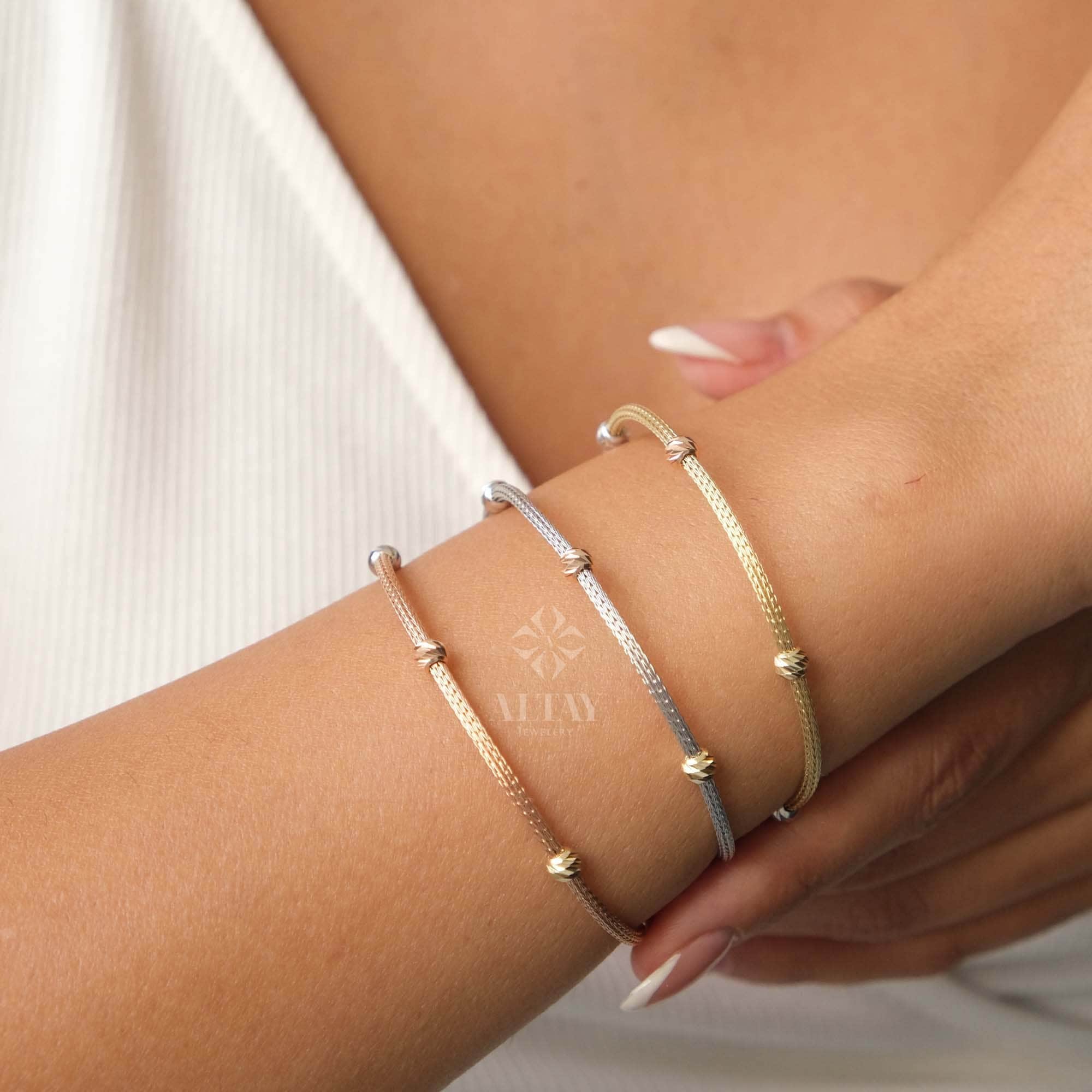 14K Gold Satellite Bracelet, Bead Chain Bracelet, Station Ball Bracelet, Mini Multi balls Chain Bracelet, Beaded Ball Chain, Free Extender