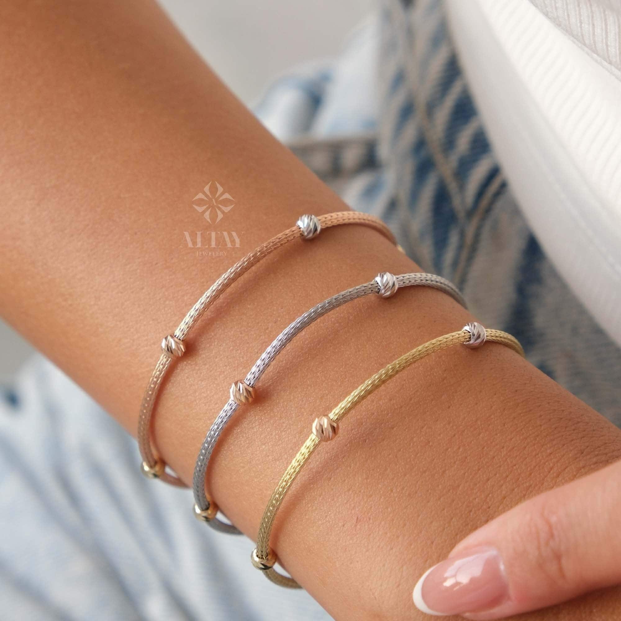 14K Gold Satellite Bracelet, Bead Chain Bracelet, Station Ball Bracelet, Mini Multi balls Chain Bracelet, Beaded Ball Chain, Free Extender