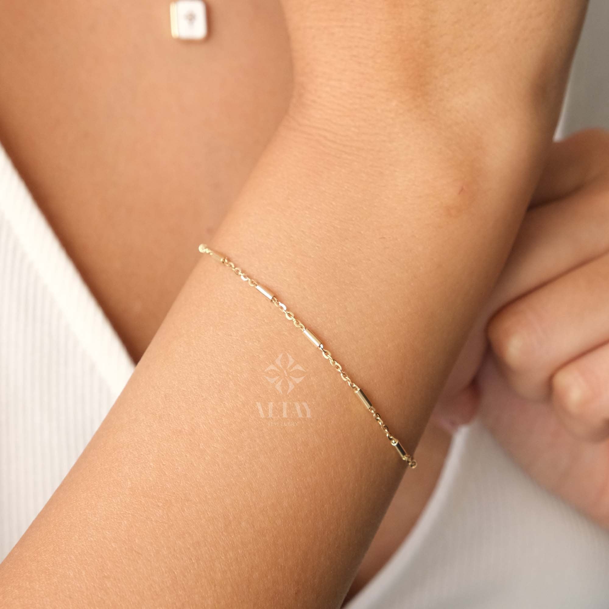 14K Gold Tube Chain Bracelet, Tube Chain Bracelet, Cylinder Long Tube Chain, Christening Bracelet , Chunky Chain Rolo, Light Tone Bracelet