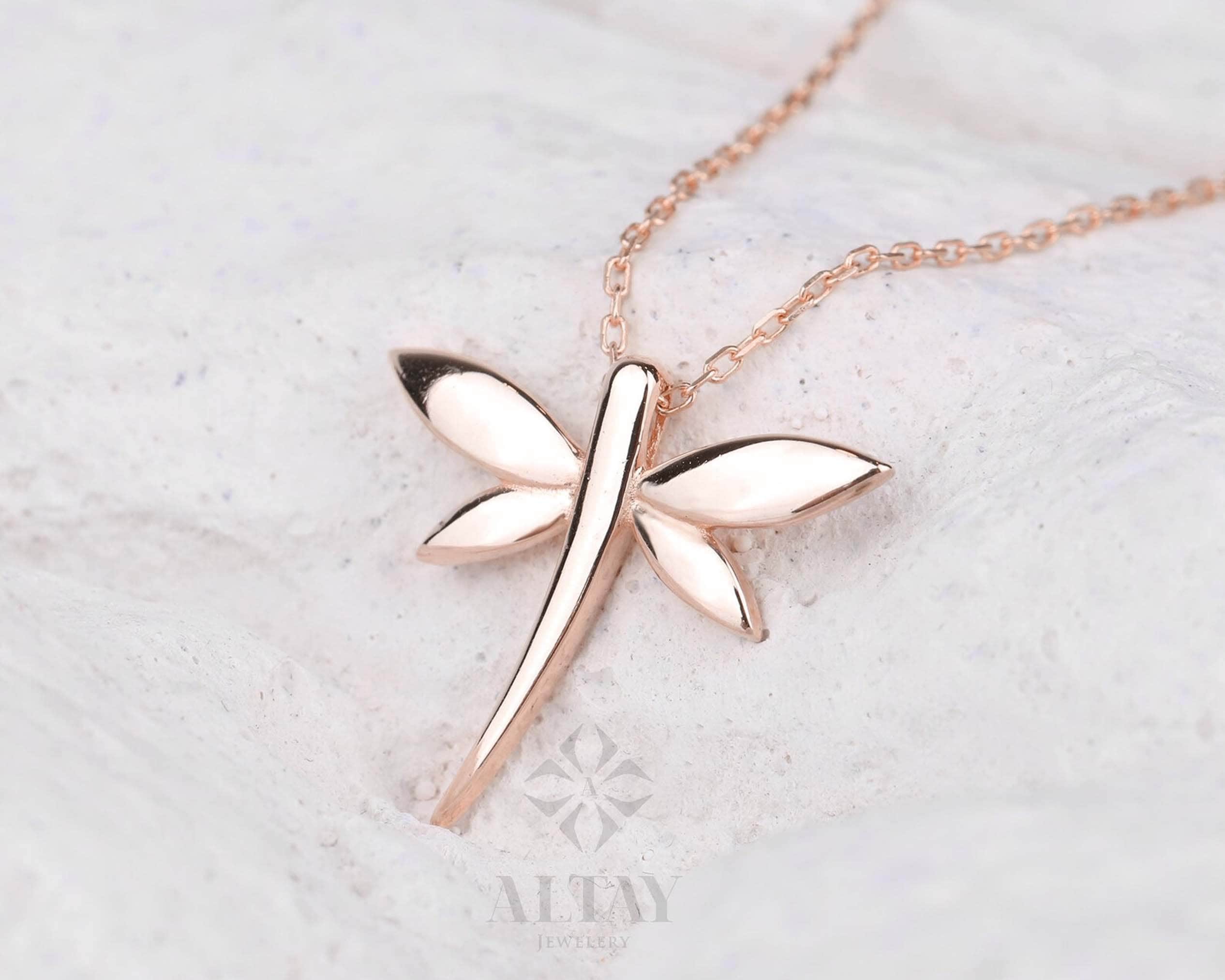14K Gold Dragonfly Necklace, Dragonfly Gold Pendant, Gold Dragonfly Charm, Minimalist Dragonfly Choker, Dainty Gold Necklace, Gift For Her