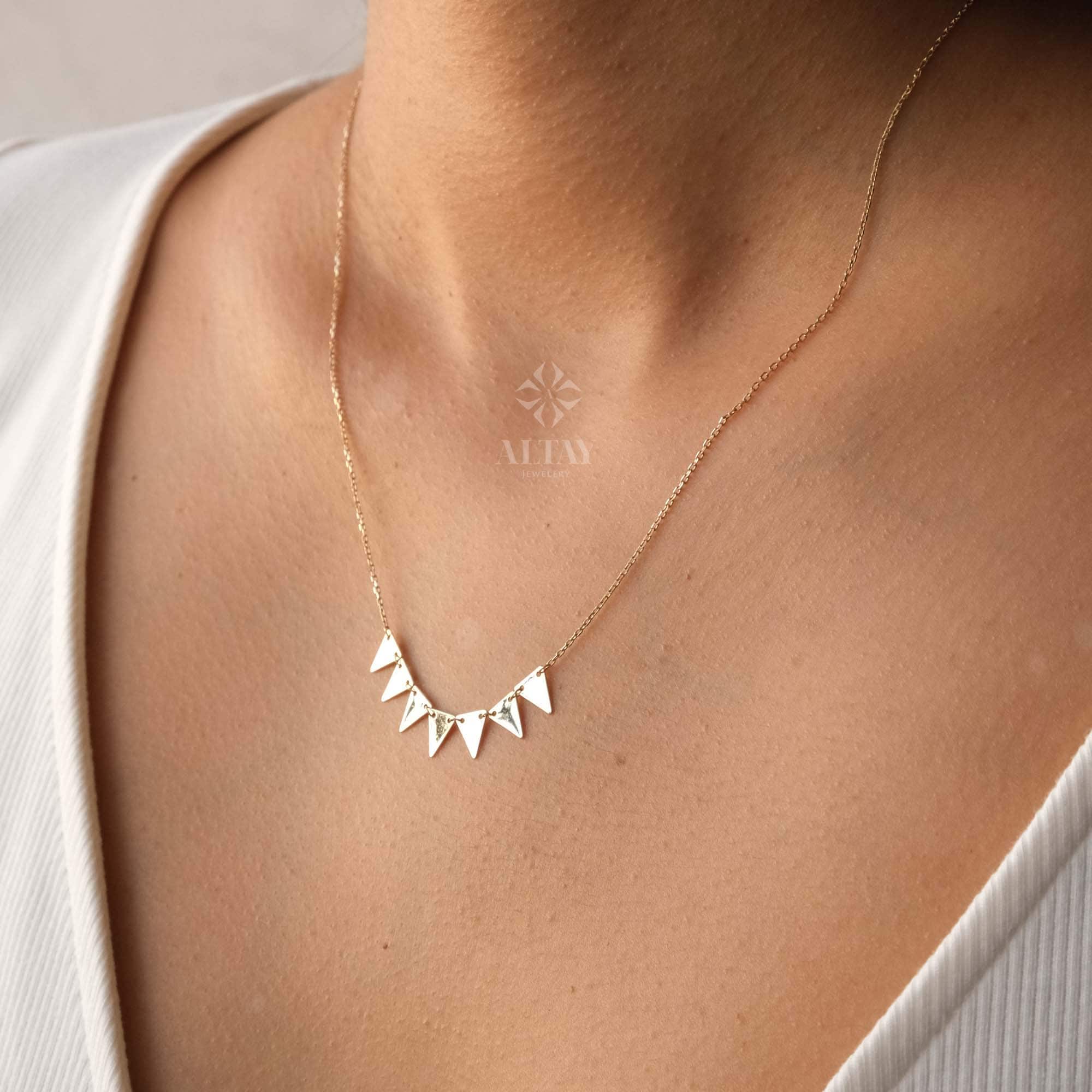 14K Gold Trillion Necklace, Triangle Station Necklace, Mini Triangles Necklace, Geometric Necklace, Minimalist Delicate Modern, Gift For Her