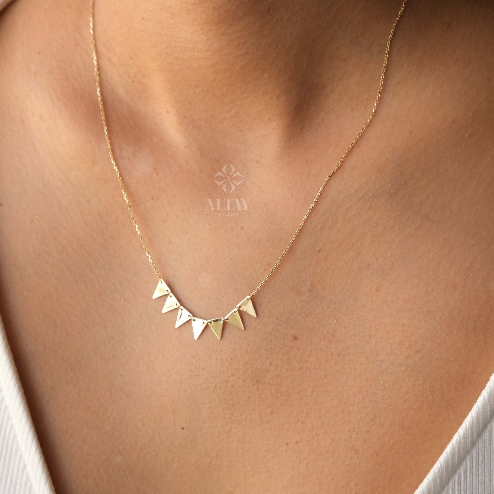 14K Gold Trillion Necklace, Triangle Station Necklace, Mini Triangles Necklace, Geometric Necklace, Minimalist Delicate Modern, Gift For Her